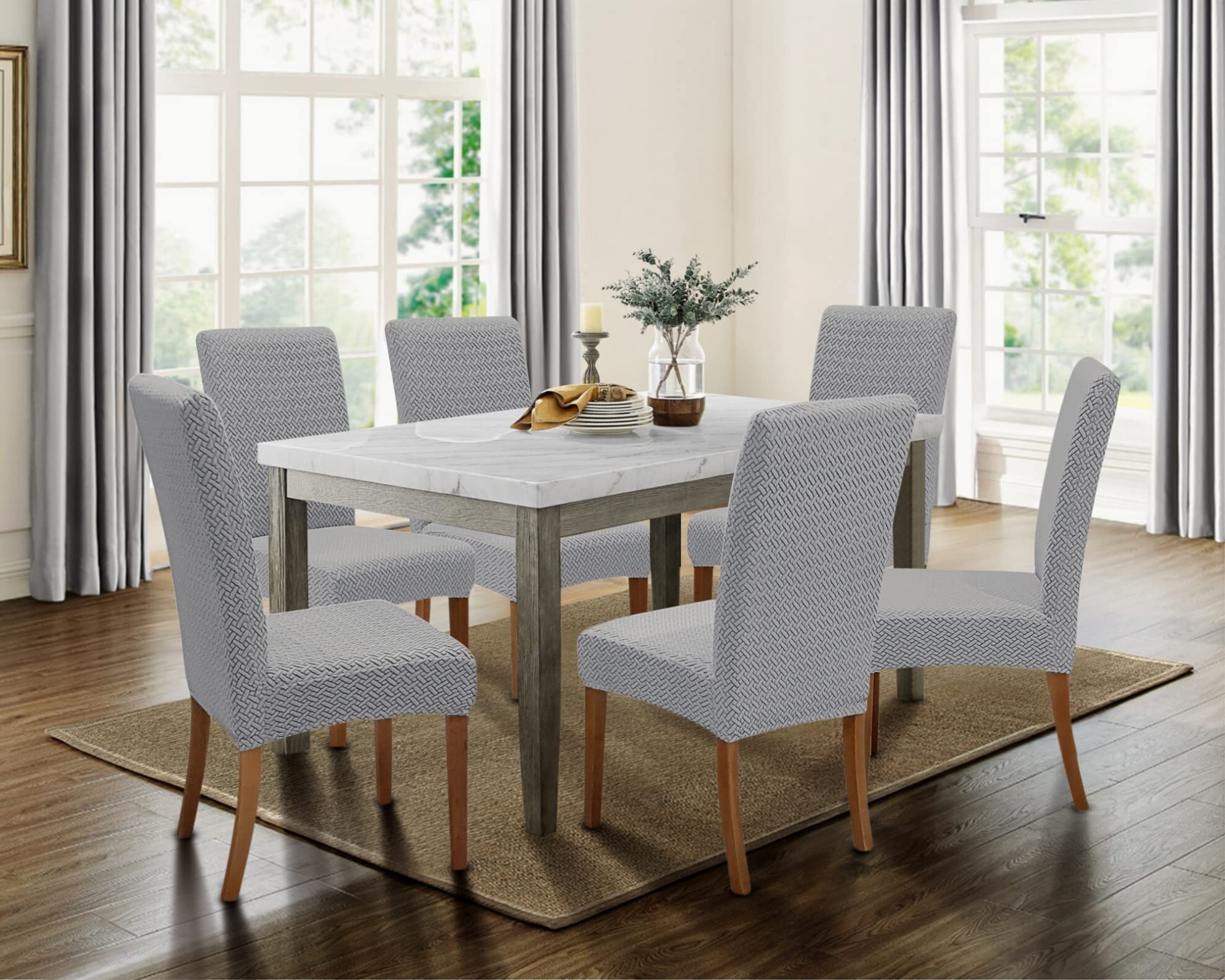 SPRINGRICO Paquete De 2 Fundas Para Sillas De Comedor Con Cinturón De Seguridad, Fundas Elásticas Para Sillas Parsons Lavables, Fundas Protectoras De Asiento Extraíbles Para Sillas De Cocina, Juego De