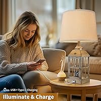Vista 6 de Lámparas de mesa de granja de 25" para sala de estar, juego de 2 lámparas de mesa con puerto USB y luz nocturna, lámpara de mesa rústica