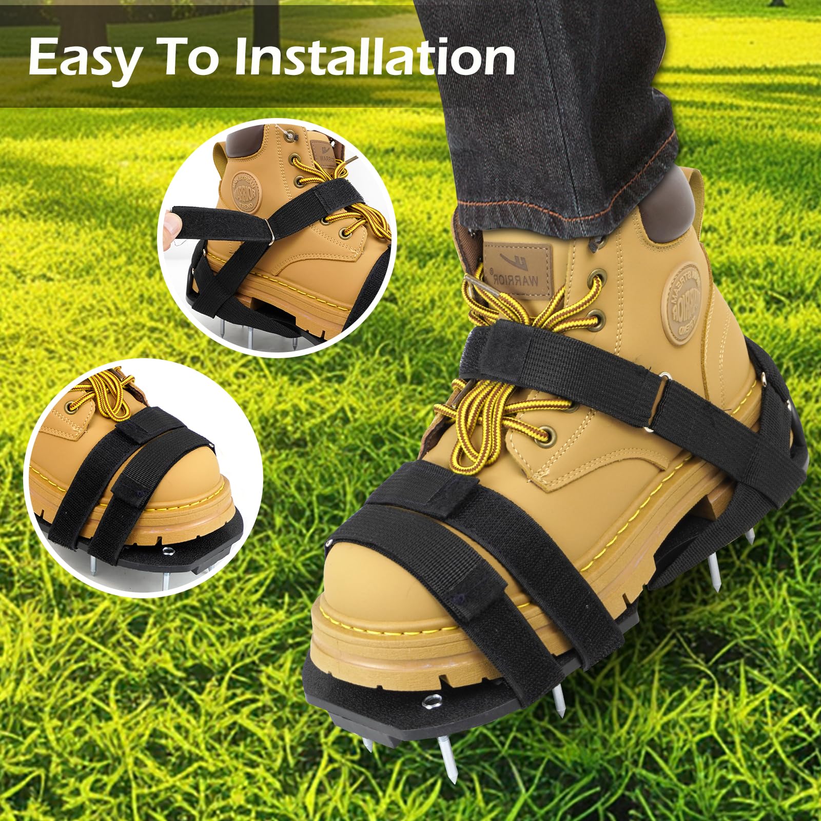 Lawn Aerator Shoes, Soil Grass Aeration Shoes with Stainless Steel Shovel Heavy Duty Spiked Sandals and Adjustable Straps for Yard Patio Lawn Garden(Black) — view 3