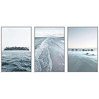 SIGNWIN Framed Wall Art Print Set Washed Out Nautical Landscape Set Nature Wilderness Photography Modern Art Scenic Relax/Calm Multicolor Pastel for Living Room, Bedroom, Office - 16