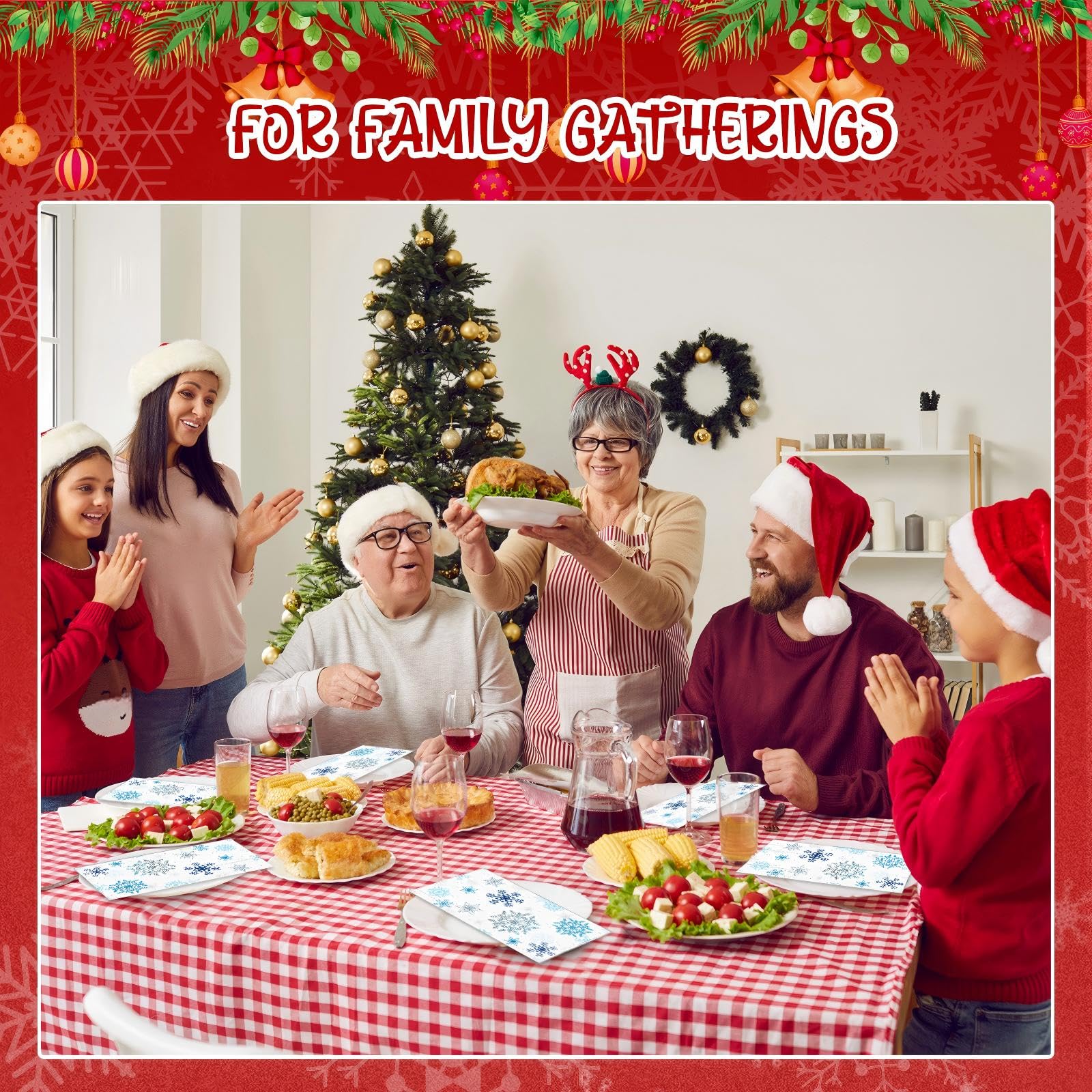 PerKoop 200 servilletas de papel de Navidad, servilletas de copo de nieve, con temática de nieve, toalla de mano desechable, servilletas decorativas para cena, servilletas de invitados para Navidad