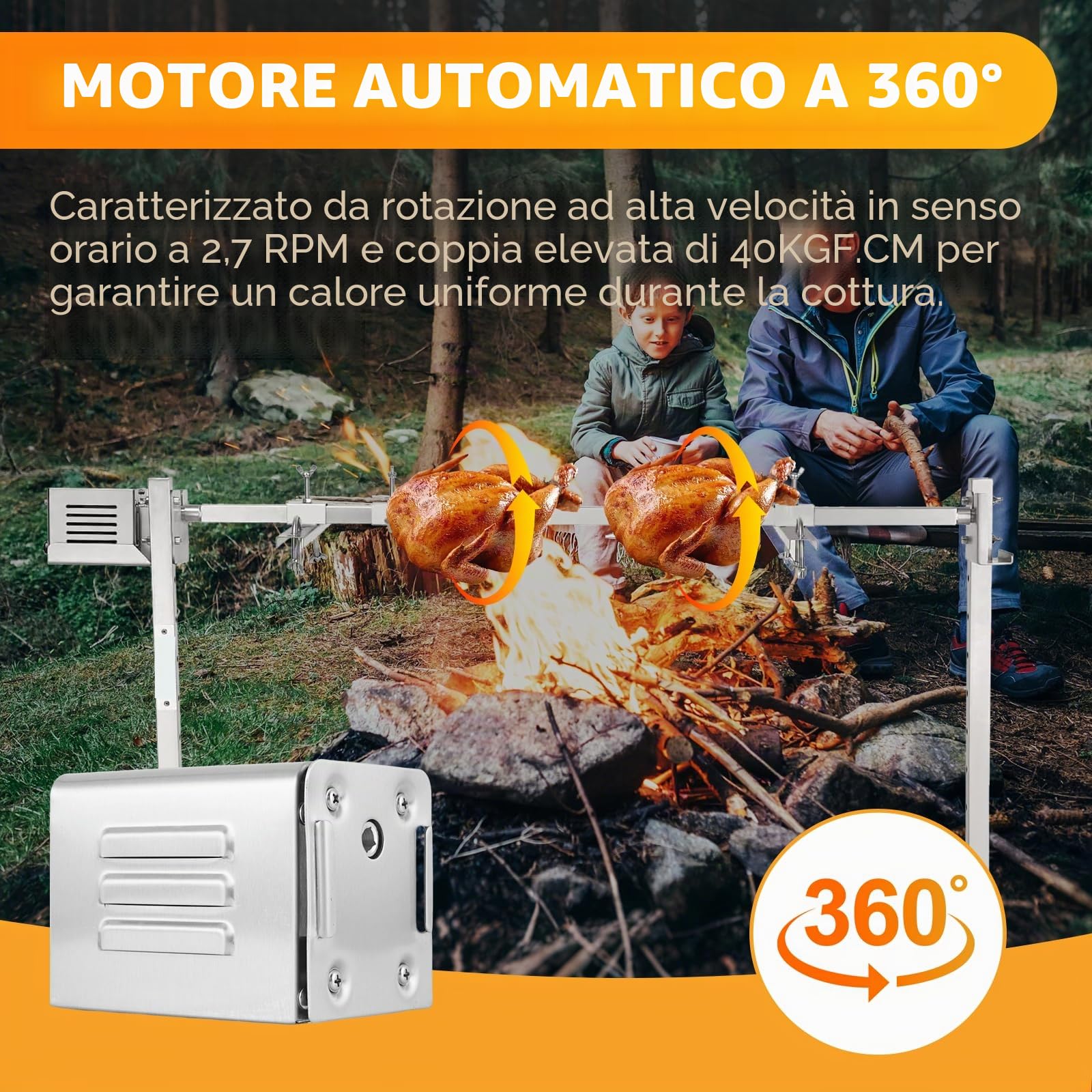 YJINGRUI Motore in Acciaio Inox per girarrosto, 15W 40 kg, Motore girarrosto per Grigliare Pollo, Maiale, Kebab (220V AC)