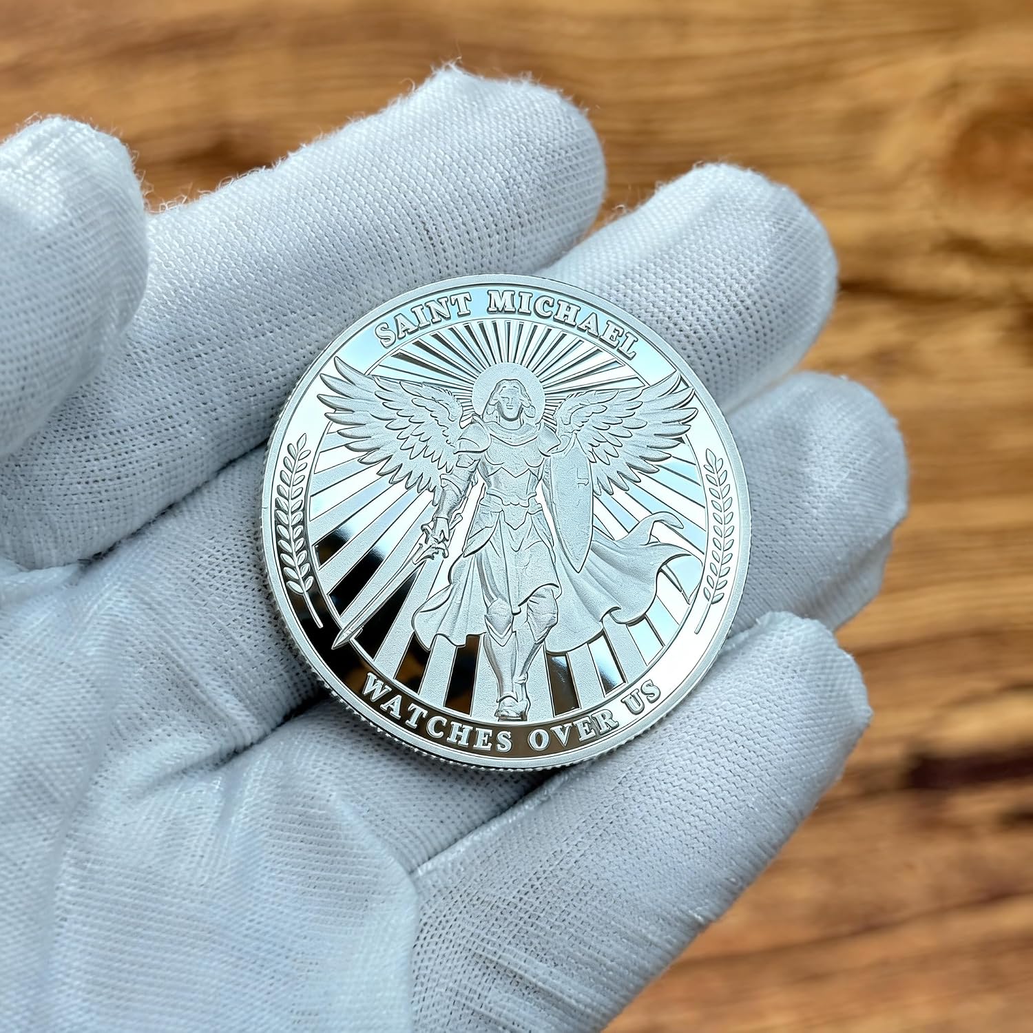 Saint Michael Guardian Angel Commemorative Coin – Saint Michael Watches Over Us Military & Faith Inspired Coin, Premium Collectible Token | Faith-Based Gift for Baptism (Upgrade)