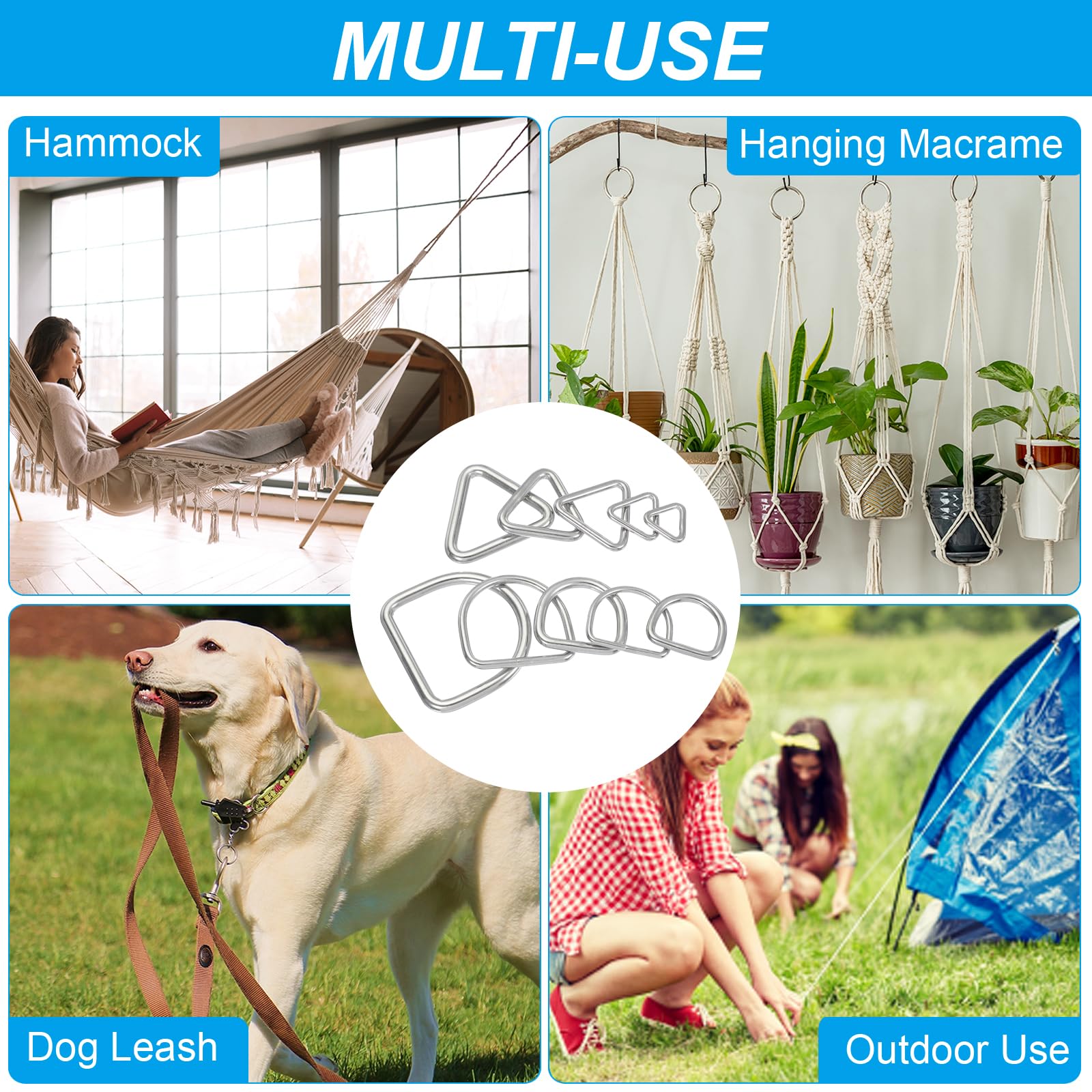 PATIKIL 1.5" Anelli A D In Metallo, 6 Pz 304 Acciaio Inossidabile Anelli A D Saldati Accessori Fai Da Te Per Cinture Cuciture Collari Per Cani Cinghie A Tessitura, 6x40mm