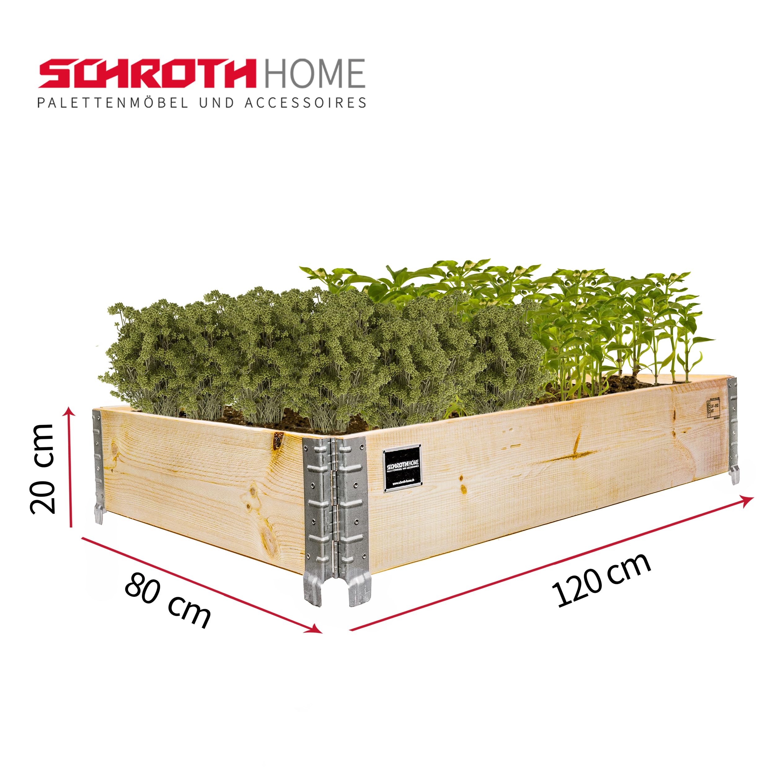 Schroth Home Hochbeet 120x80x20cm groß - rechteckig - Palettenrahmen aus Holz - Hochbeet für Garten - faltbar - steckbar & stapelbar - Aussenbereich (1x Hochbeet Rahmen)