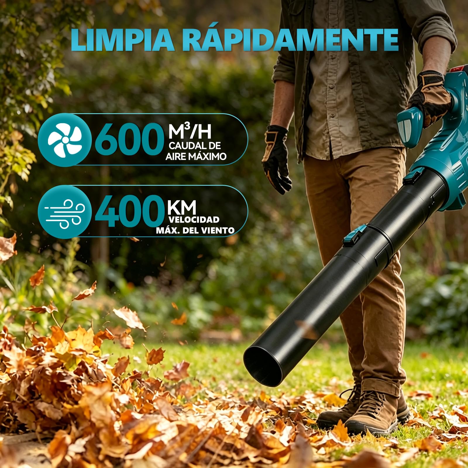 Yofidra Soplador de Hojas Inalámbrico, 400 km/h, Motor sin Escobillas 25000RPM, 6 Velocidades, 2X Baterías y Cargador, Soplador a Batería para Jardín, Hojas, Polvo y Nieve | 25000 rpm, soplador de hojas con 2 baterías de 4,0 Ah y cargador, soplador manual