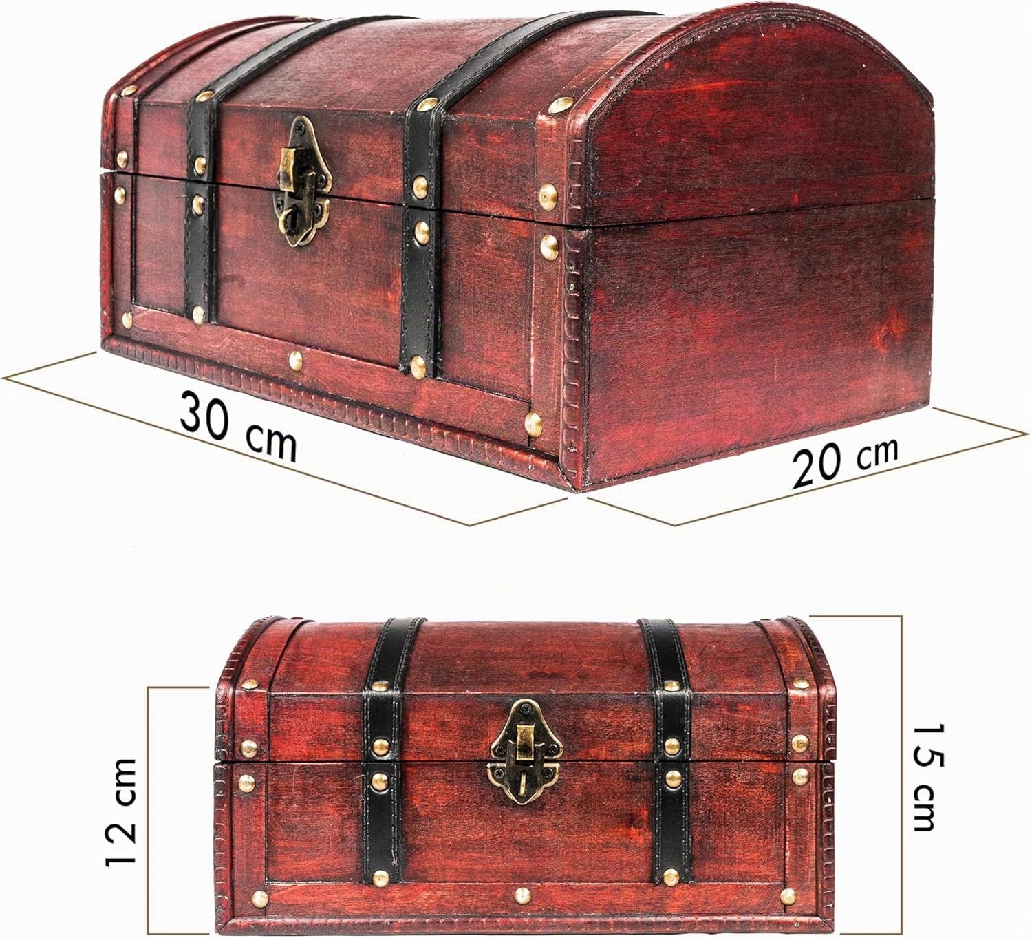 infinimo Scrigno del Tesoro, Scatola Regalo in Legno con Serratura e Chiave, Scatola dei Pirati, 30 x 20 x 15 cm