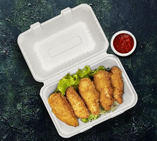 Miniatura 7 de Verde Planet Clamshell - Contenedores para llevar  100% fibra natural de caña de azúcar de bagazo  Contenedores desechables con tapas de bisagra