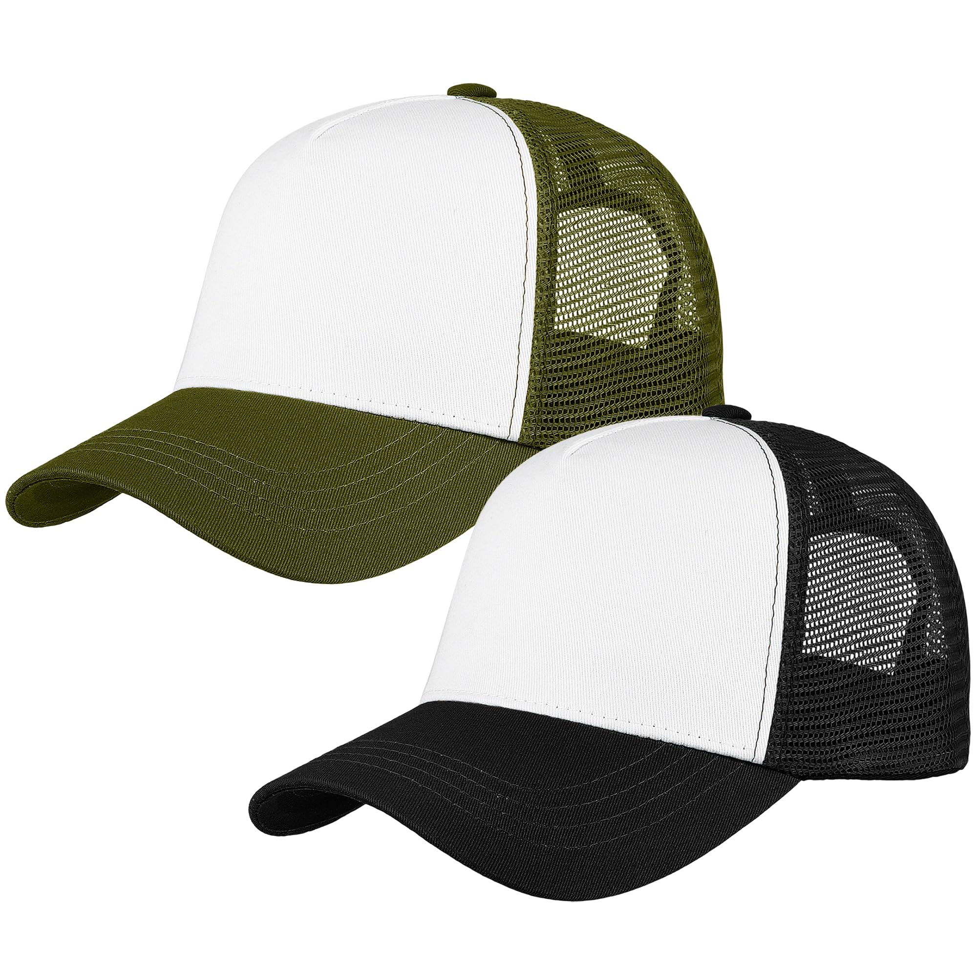 Falari 5-Panel Mesh Baseball Cap, Trucker Hat, Structured Plain Design, Cotton, Adjustable Size