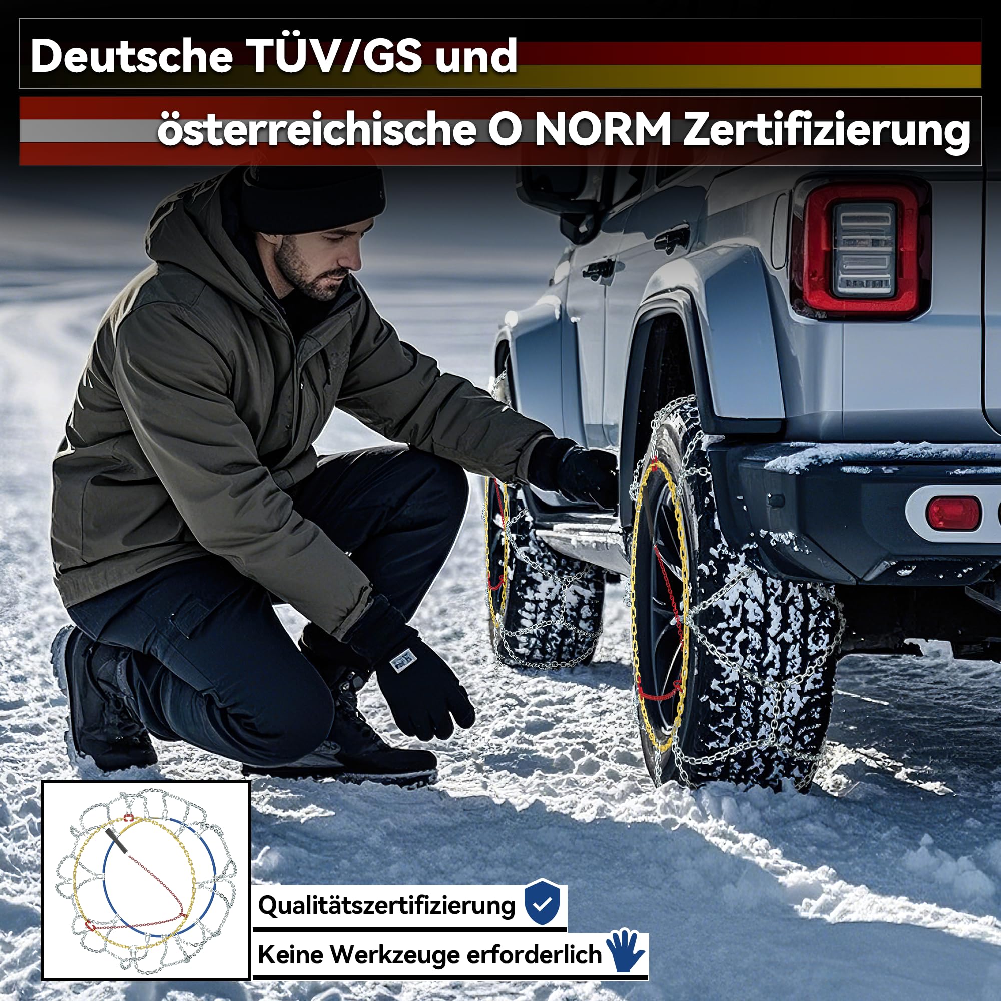 Richeer Schneeketten für Reifen 205/60 R15, KNS, 1 Paar, 80