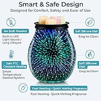 Vista 3 de Leyoue - Calentador eléctrico de cera con forma de fuegos artificiales 3D de vidrio con placa de calentamiento PTC, bandeja reutilizable