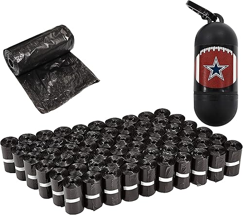DALLAS Cowboys Dispensador de bolsas para excrementos con anillo en D para fijar la correa y las llaves con 900 bolsas de primera calidad