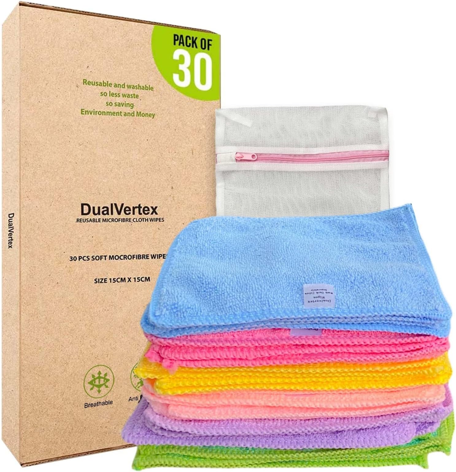 30 Reusable Baby Wipes Microfiber Face Cloth Washable, Reusable, Multipurpose, Unscented - Makeup Remover Cloth with Laundry Bag | Hand Wipes | Good for Cleaning | New Born Gift