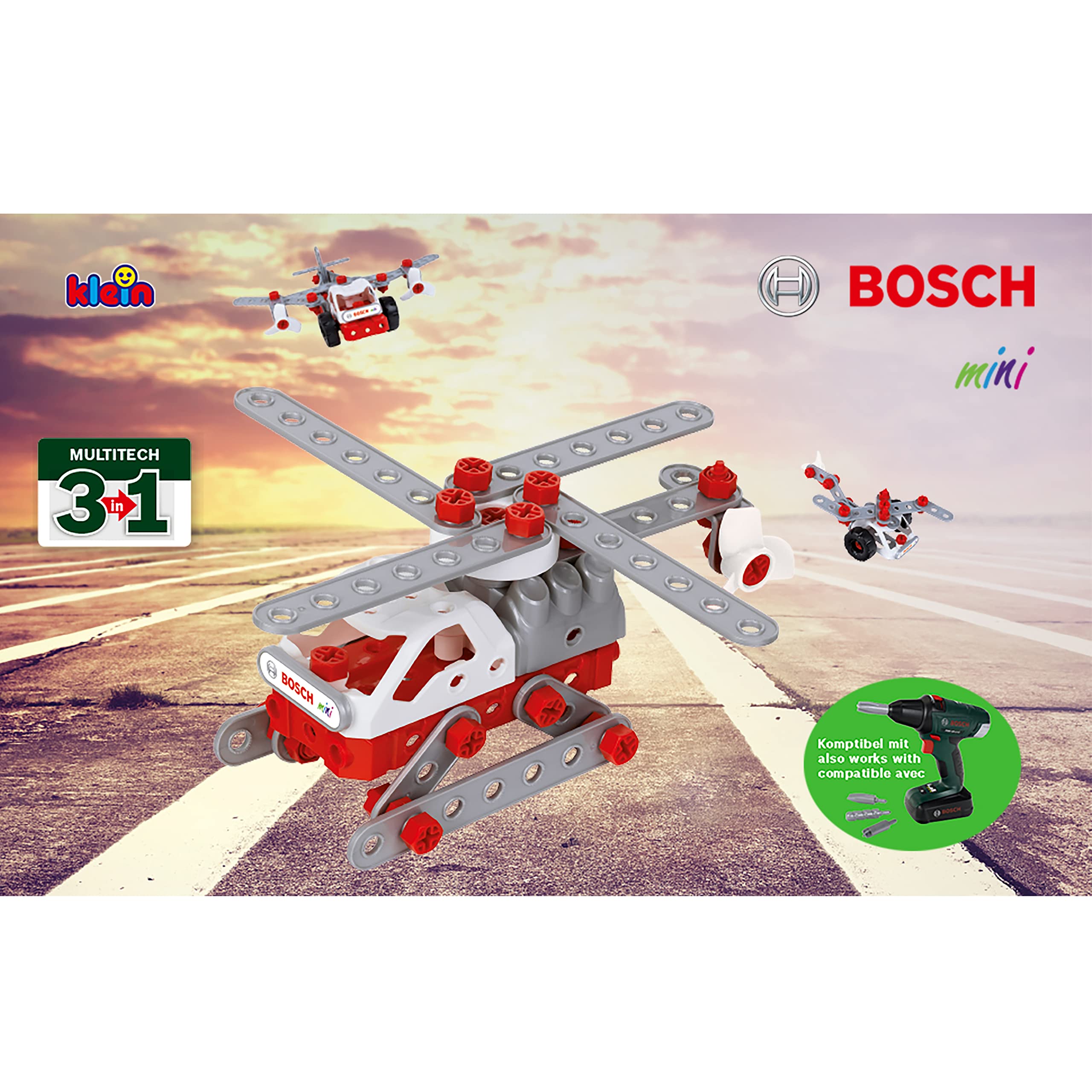 Theo Klein 8791 Bosch 3 en 1 Set de construction Helicopter Team Pour construire différents engins aériens Fiches de construction pour trois modèles différents Jouet pour enfants à partir de trois ans