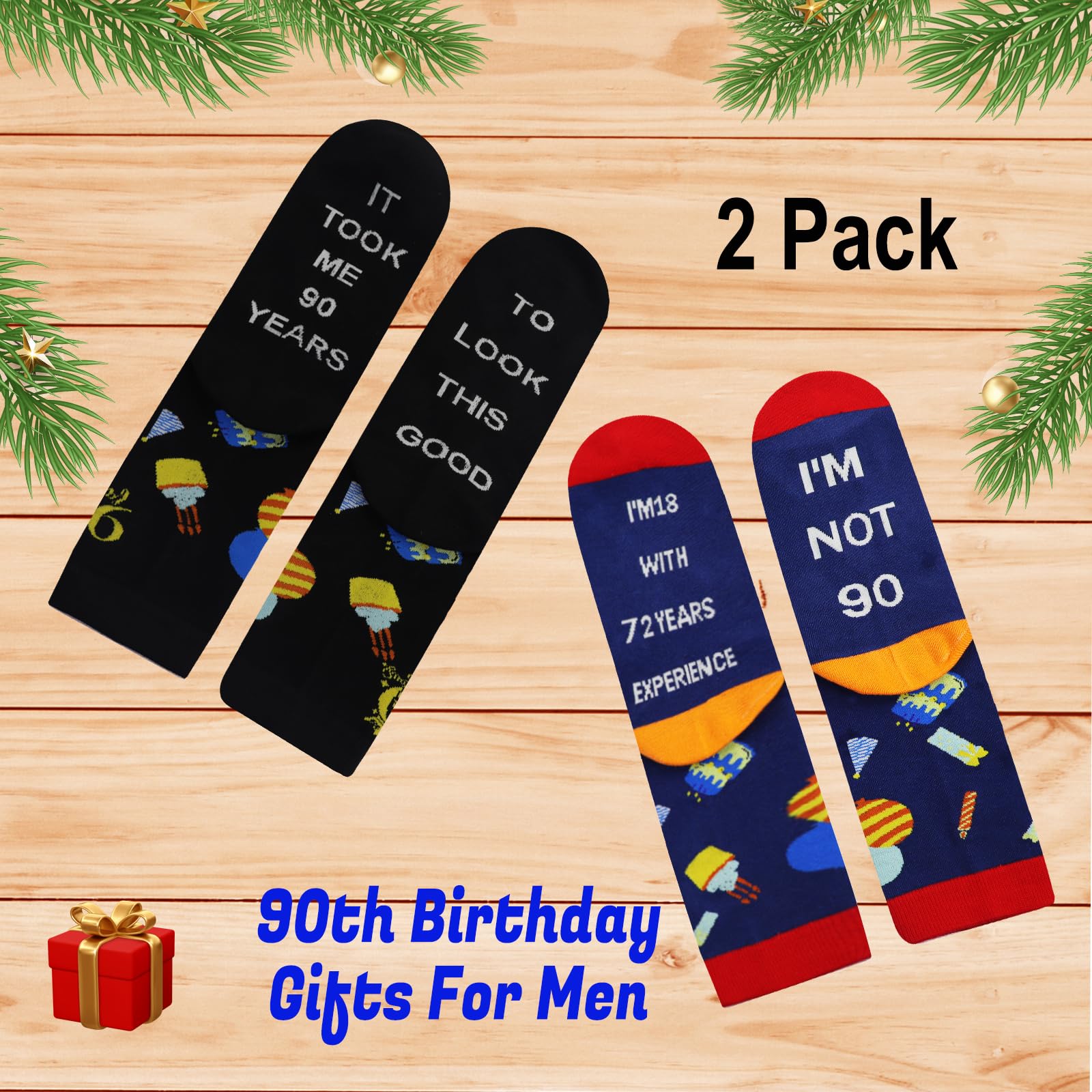 2 pares de calcetines de 90 cumpleaños para hombres y mujeres, calcetines divertidos cosidos, regalos divertidos para mamá y papá