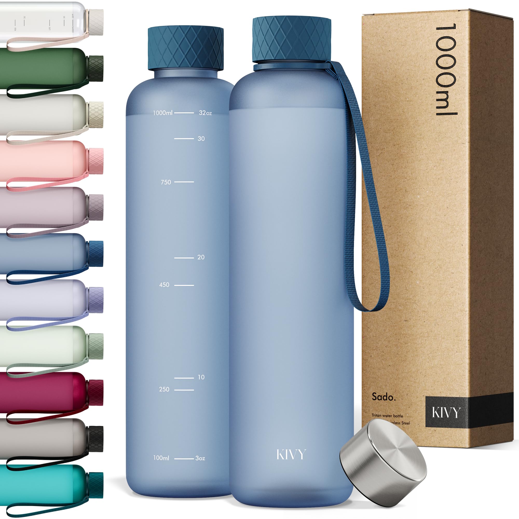 KIVY Borraccia 1 litro - Antigoccia e Antiurto – Perfetta per Sport, Scuola e Ufficio - Borraccia Palestra - Bottiglia 1 Litro - Bottiglia Acqua - Plastica Borracce Sportiva 1l - Senza BPA - Blu