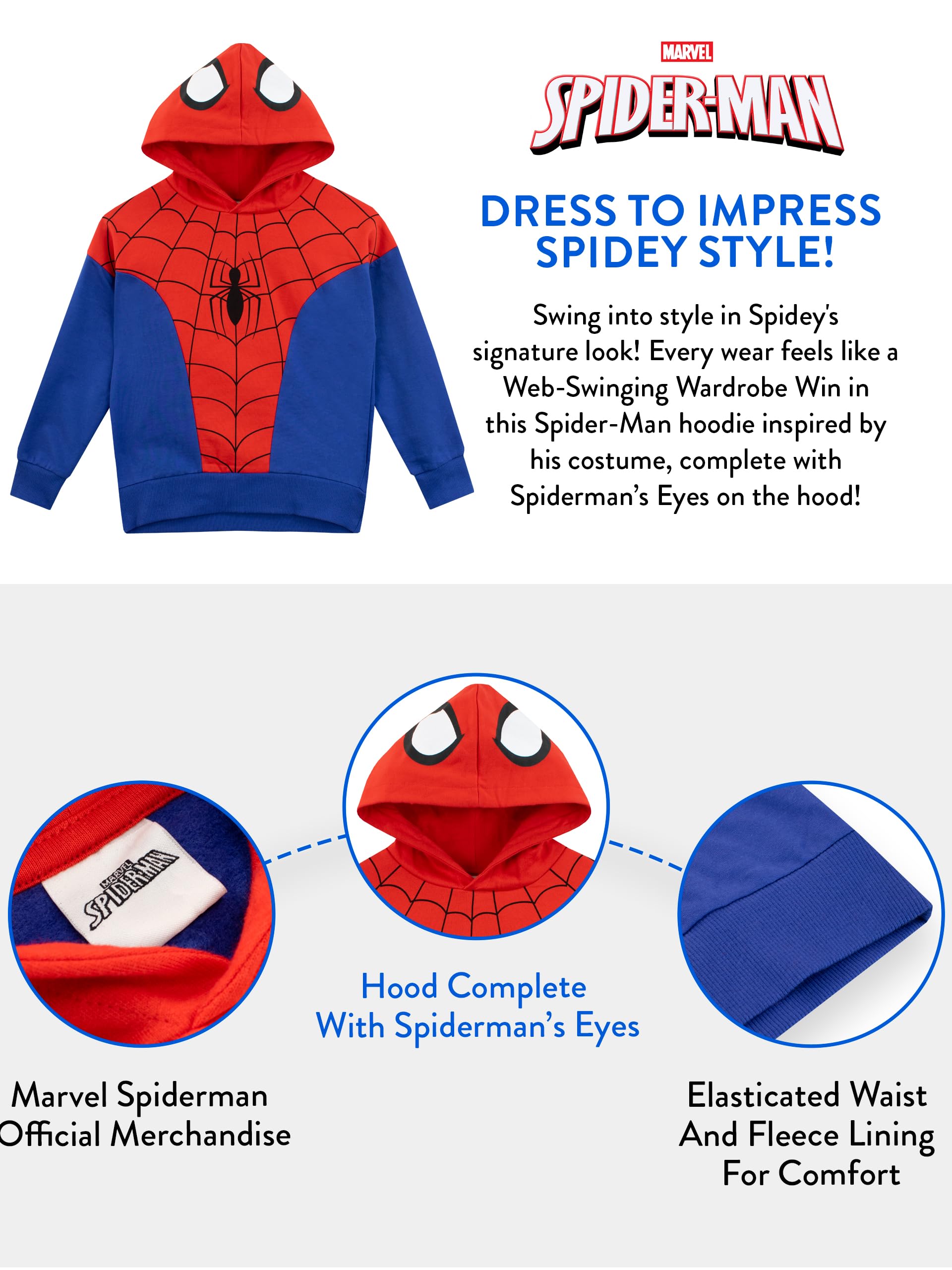 Marvel Chłopięca bluza z kapturem Spiderman | Chłopięce bluzy Spiderman do przebrania | Ubrania Spiderman dla dzieci