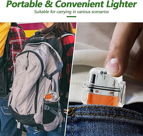 Miniatura 6 de SKRFIRE Encendedor eléctrico transparente, impermeable, encendedor de doble arco con linterna LED, encendedor a prueba de viento, encendedor USB