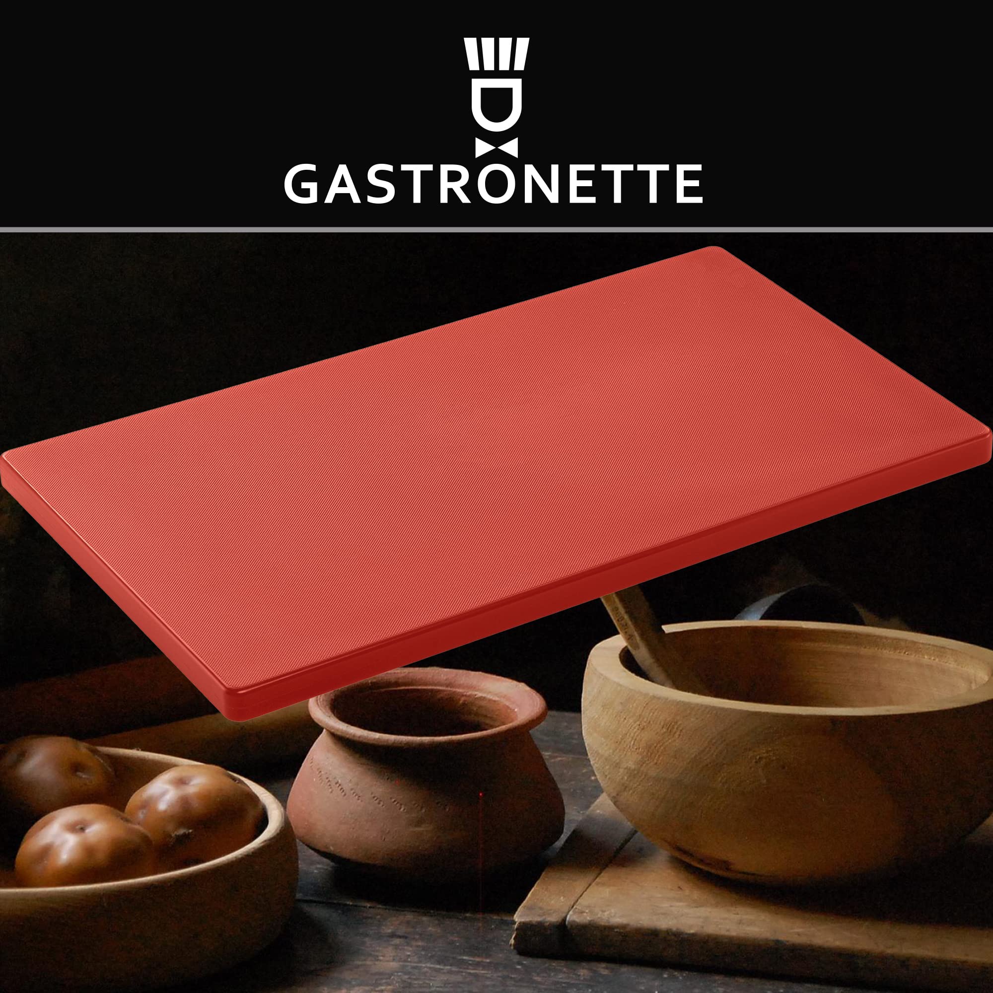 Schneidbrett | großes Hackbrett HACCP Schneidebrett | Küchenbrett 2cm dick mit rutschhemmenden Füßen 60x40 aus Kunststoff antibakteriell Gastronomie Qualität Klingenschonend rot