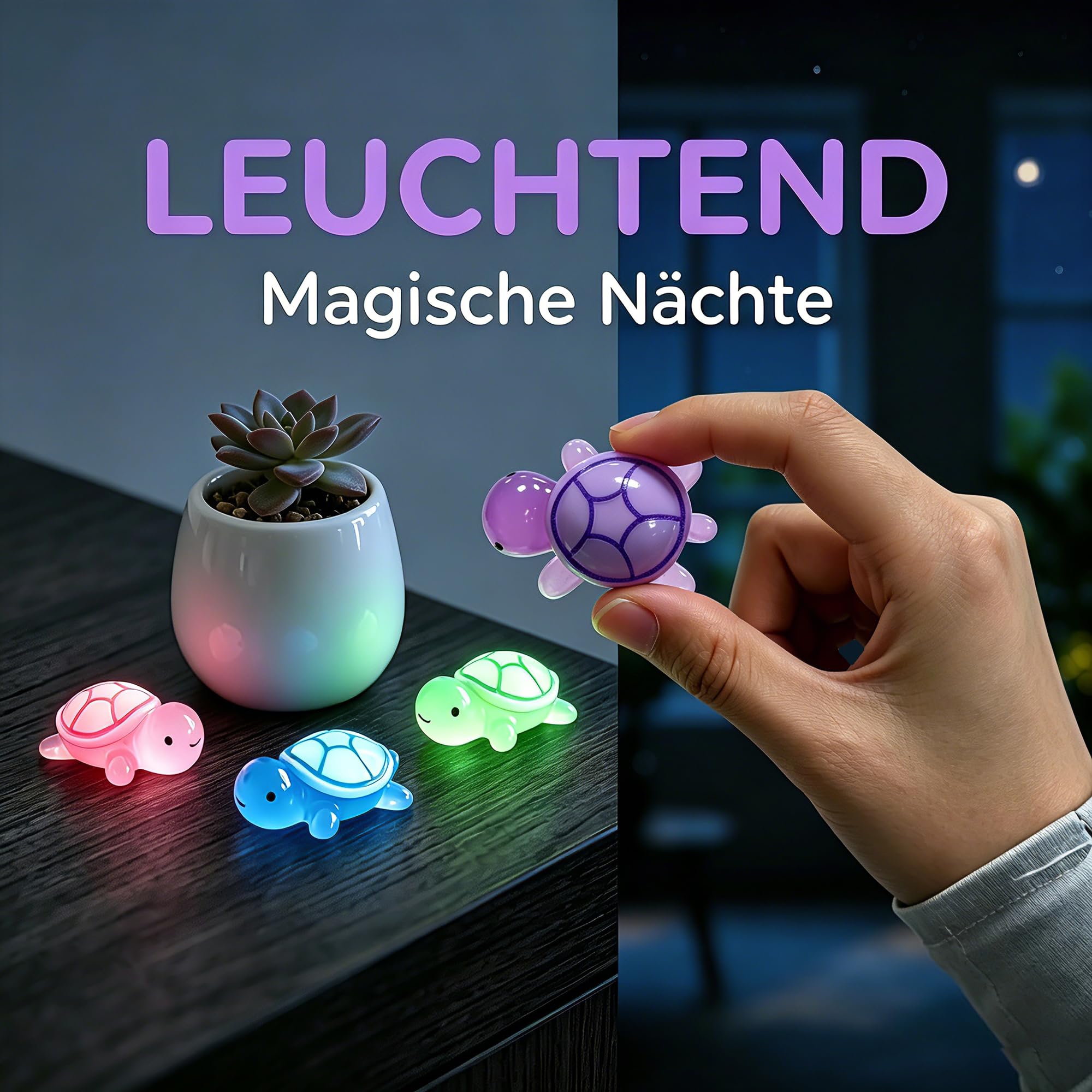 110 Stück Leuchtende Mini Schildkröten Figuren Set, Miniatur Zubehör für Bastel Deko, Schildkröten Deko für Miniteich und Miniaturlandschaft, Kleine Figuren mit Aufbewahrungsbox