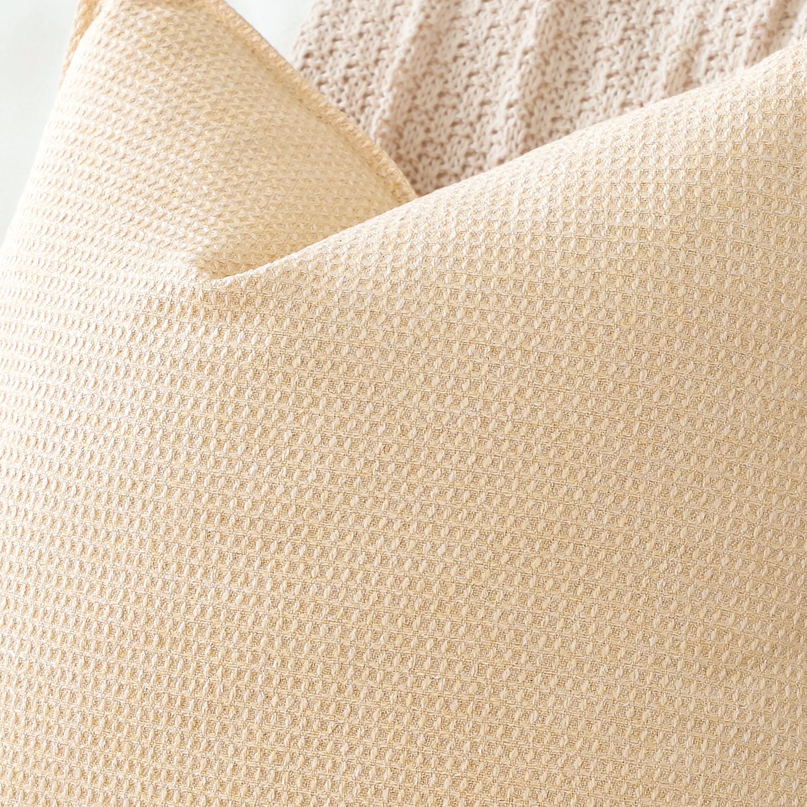 Sungeek Decorative Cushion Covers 60x60cm Set of 2 Soft Plaid Cushion Cases with Stitched Edge Boho Farmhouse Home Decor Throw Pillow Covers for Sofa Couch Patio Bedroom Living Room Beige - Image 2