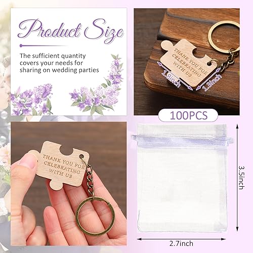 Miniatura 2 de Regalos de boda a granel para invitados, rompecabezas de madera, llavero con texto en inglés "Thank You for Celebrating with Us", regalo con bolsas