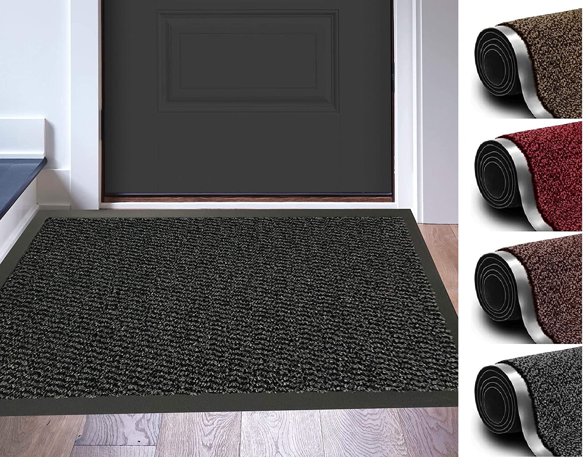Sarrah Little Store PVC Non Slip Door Mat - Rubber Backed Runner Barrier - Mats Rug - Kitchen Mat - Water Absorption - Slip Resistance - Soft Microfiber - Machine Washable (Anthracite, 80 x 140)