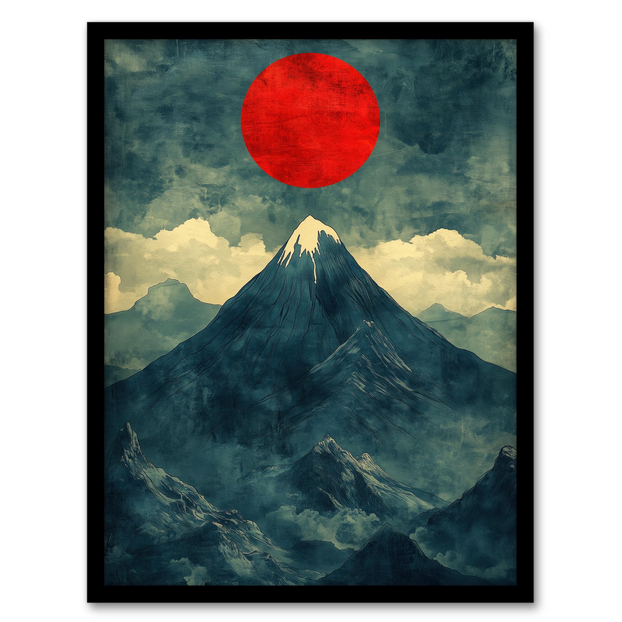 Artery8 Japan Alps Red Sun Mountain Range Landscape Living Room Artwork Framed Wall Art Print A4