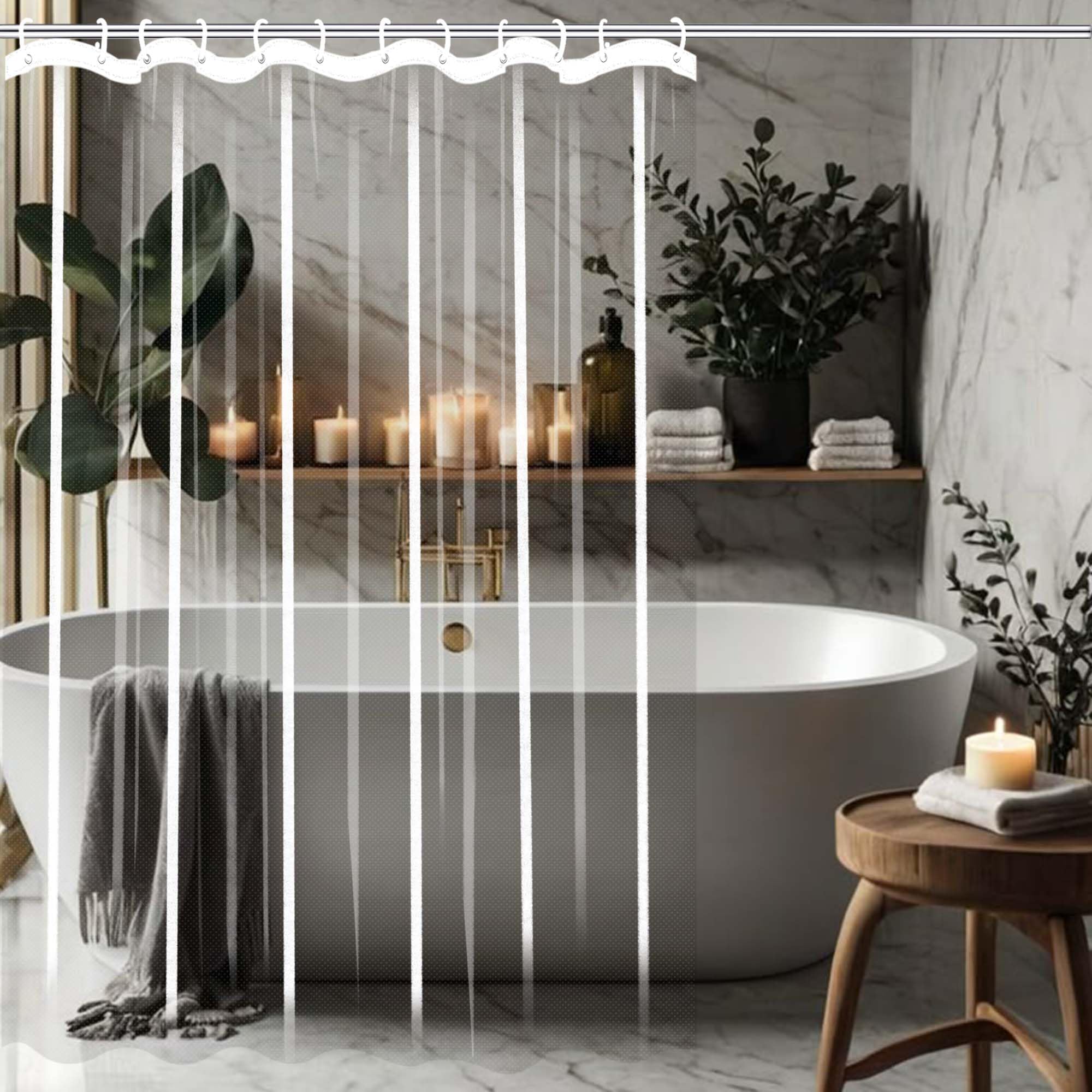 Rideau de douche transparent 170x150 cm pour salle de bain
