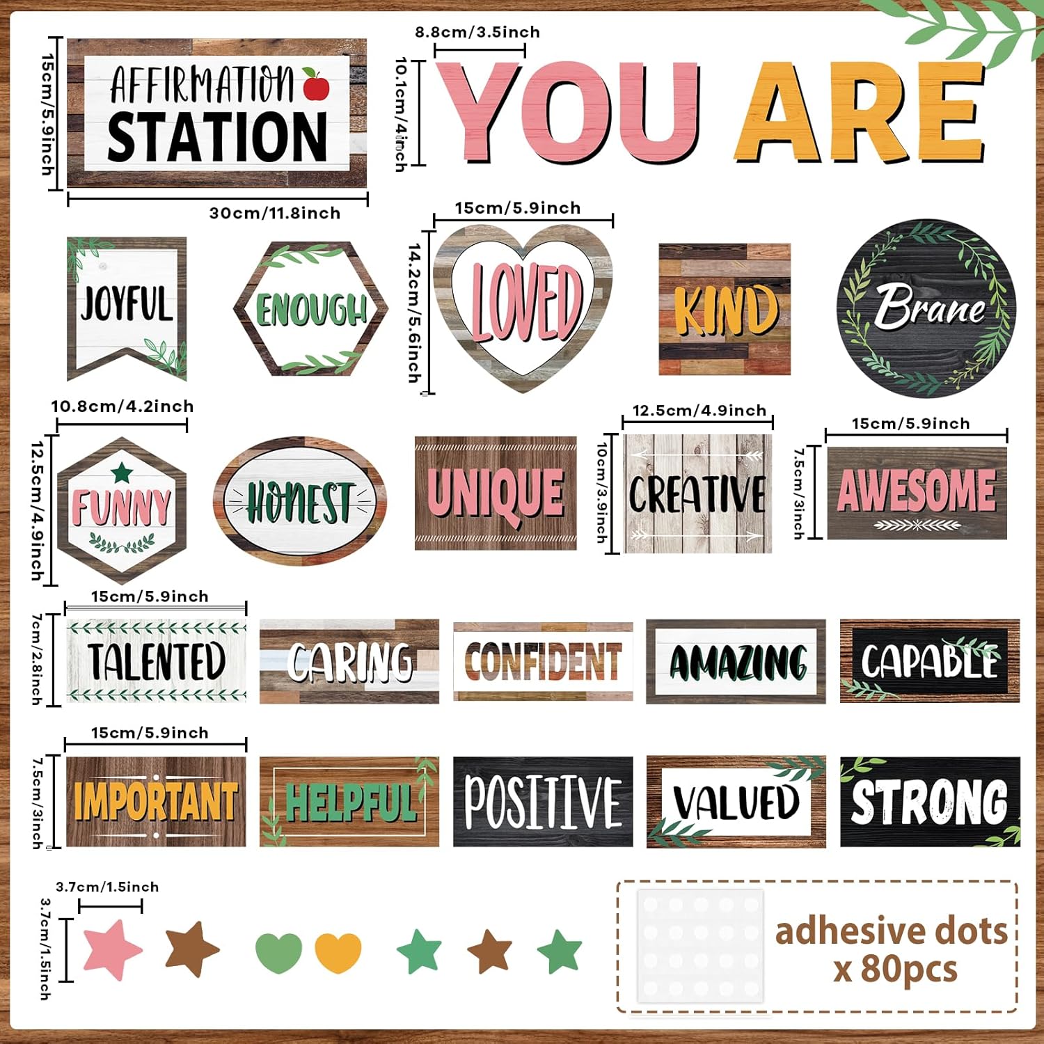 Classroom Affirmation Station Bulletin Board Set Motivational Bulletin Board for Classroom Door Decorations Wood Grain Mental Health Posters You are Positive Cutouts for Teachers School Wall Supplies
