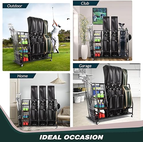 Miniatura 5 de Organizador de Almacenamiento de Bolsas de Golf para Garaje, Estante para Bolsas de Golf Compatible con 23 Bolsas de Golf y Accesorios de Equipo de