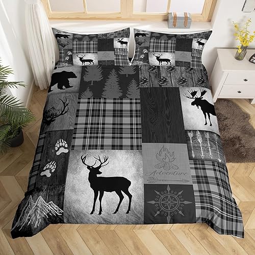Miniatura 7 de Manfei Juego de funda de edredón de aventura de campamento, tamaño matrimonial, funda de edredón de retazos a cuadros rojos con 2 fundas de