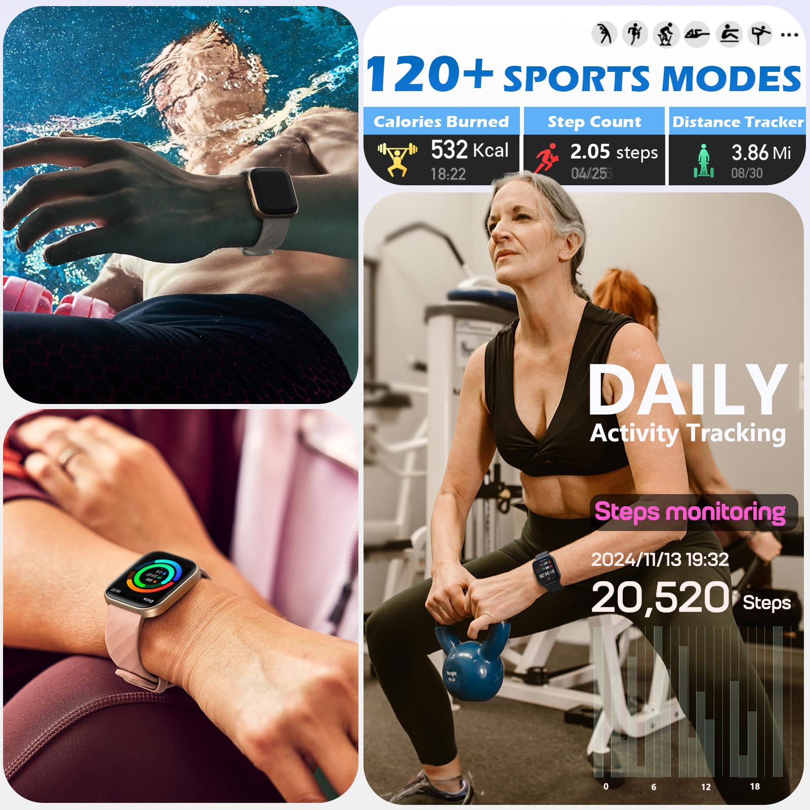 MorePro Health Fitness Tracker with 24/7 Heart Rate/Blood Pressure Monitor, Blood Oxy-gen/Sleep Tracking, 120+ Sports Activity Tracker, Smart Watch (Make/Answer Call) with Step Counter for Women Men
