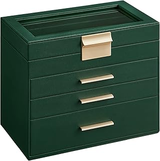 SONGMICS Jewellery Box with Glass Lid, 4-Layer Jewellery Storage Organiser with 3 Drawers, Plenty of Storage, Modern, Gift...
