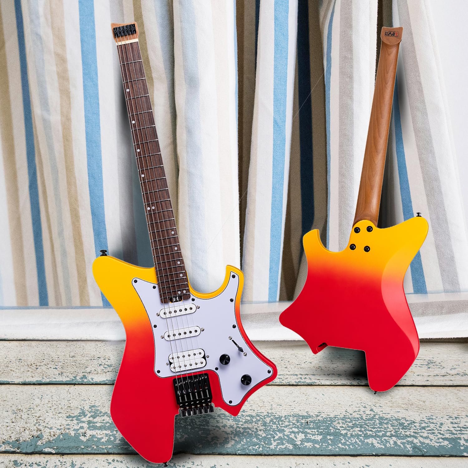 Guitarra eléctrica sin cabeza GW2P-SE, cuerpo de caoba tostado, cuello de arce canadiense, trastes jumbo, ráfaga roja