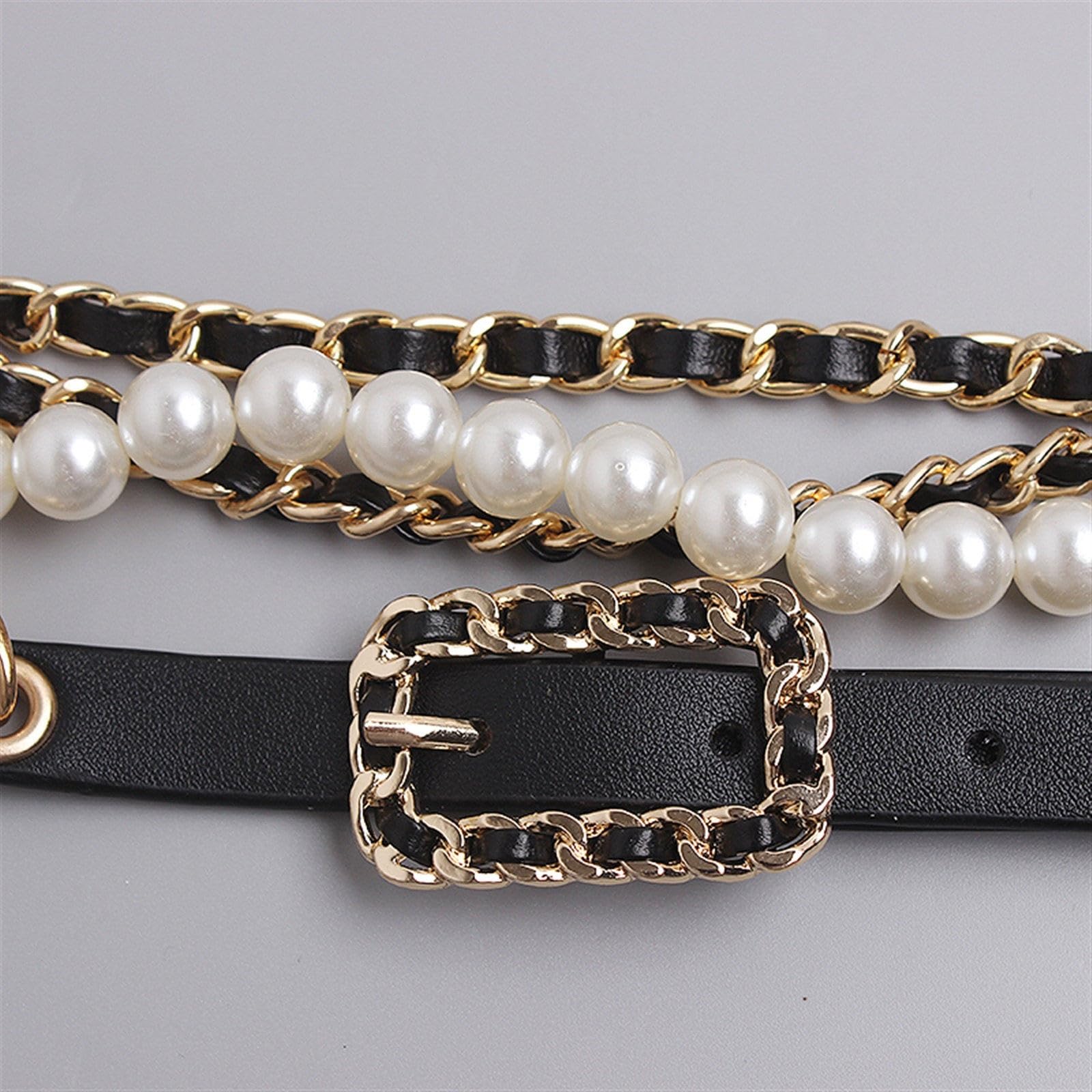 Amazon.com: Fashion Versatile Pearl Decoration Leather Belt  display picture 1