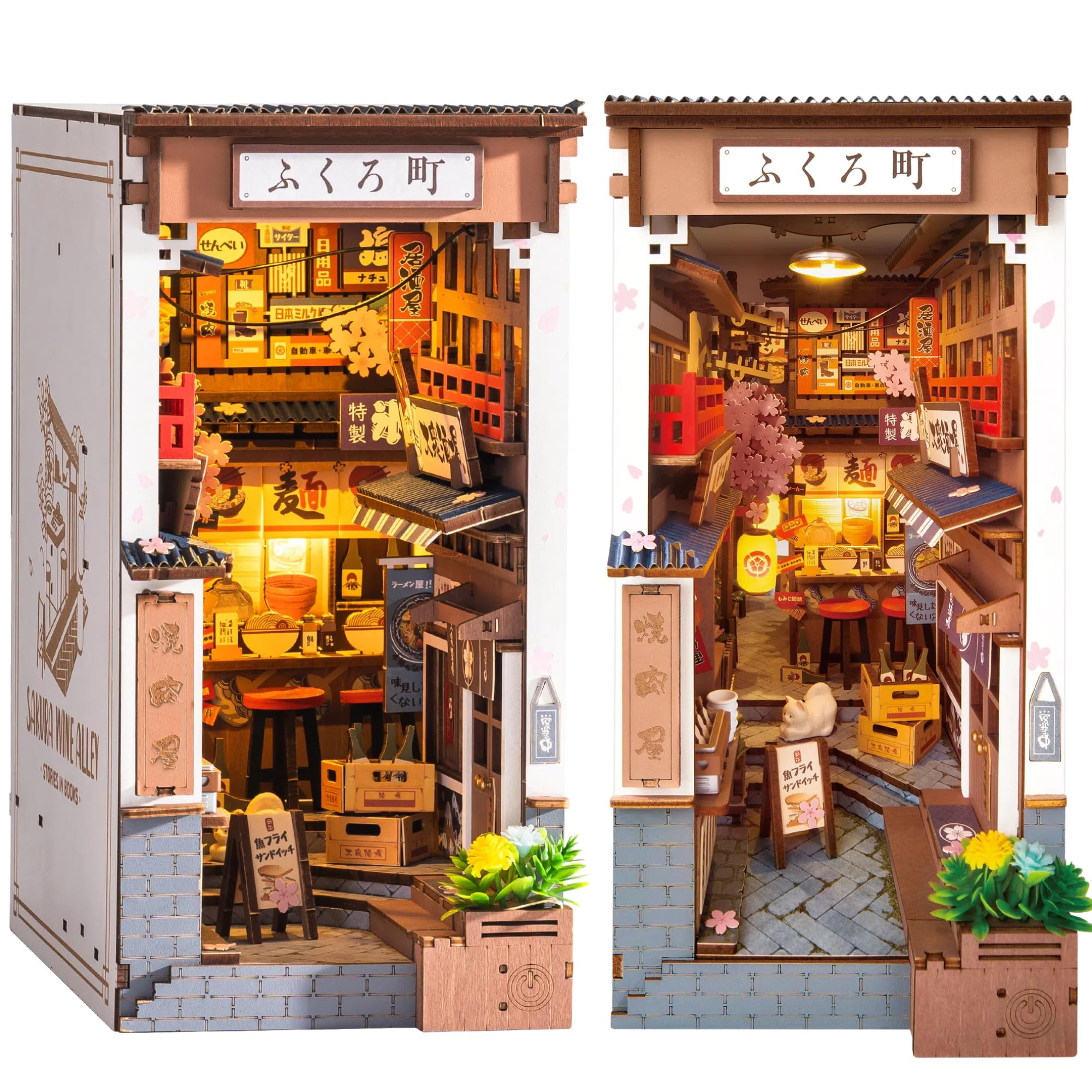 Rolife Book Nook DIY Maquette en Bois Adulte Lumières Allée des Vins de Sakura Puzzle 3D Miniature Maison Serre-Livres Diorama