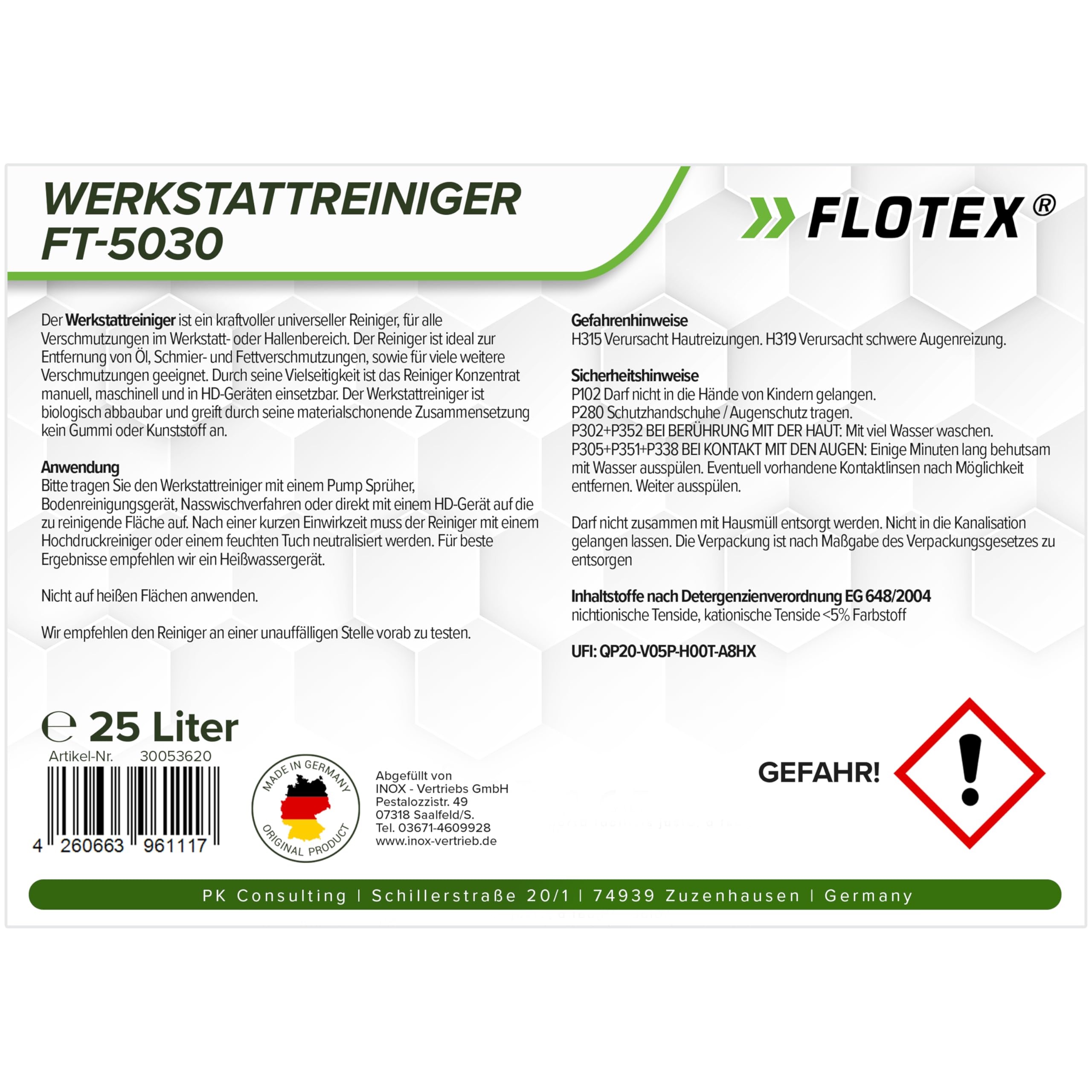 Werkstattreiniger FT-5030 | 25L Konzentrat | Entfernt Öl, Schmier- & Fettverschmutzungen | Effektiver Bodenreiniger für Werkstattboden | Industriereiniger für Bodenreinigung & Werkstatt