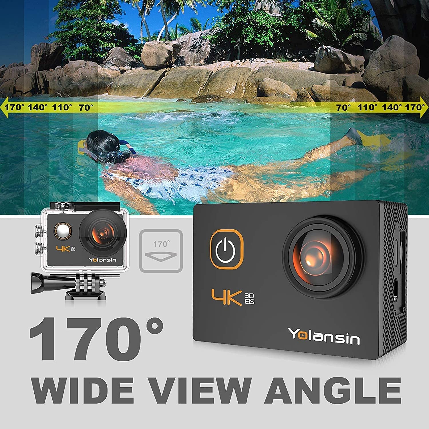 Cámara Deportiva 4K WiFi 20MP 40M Cámara de acción EIS a Prueba de Agua con de Gran Angular de 170 °con Control Remoto de 2.4G Cámara subacuática con baterías de 2x1200mAh