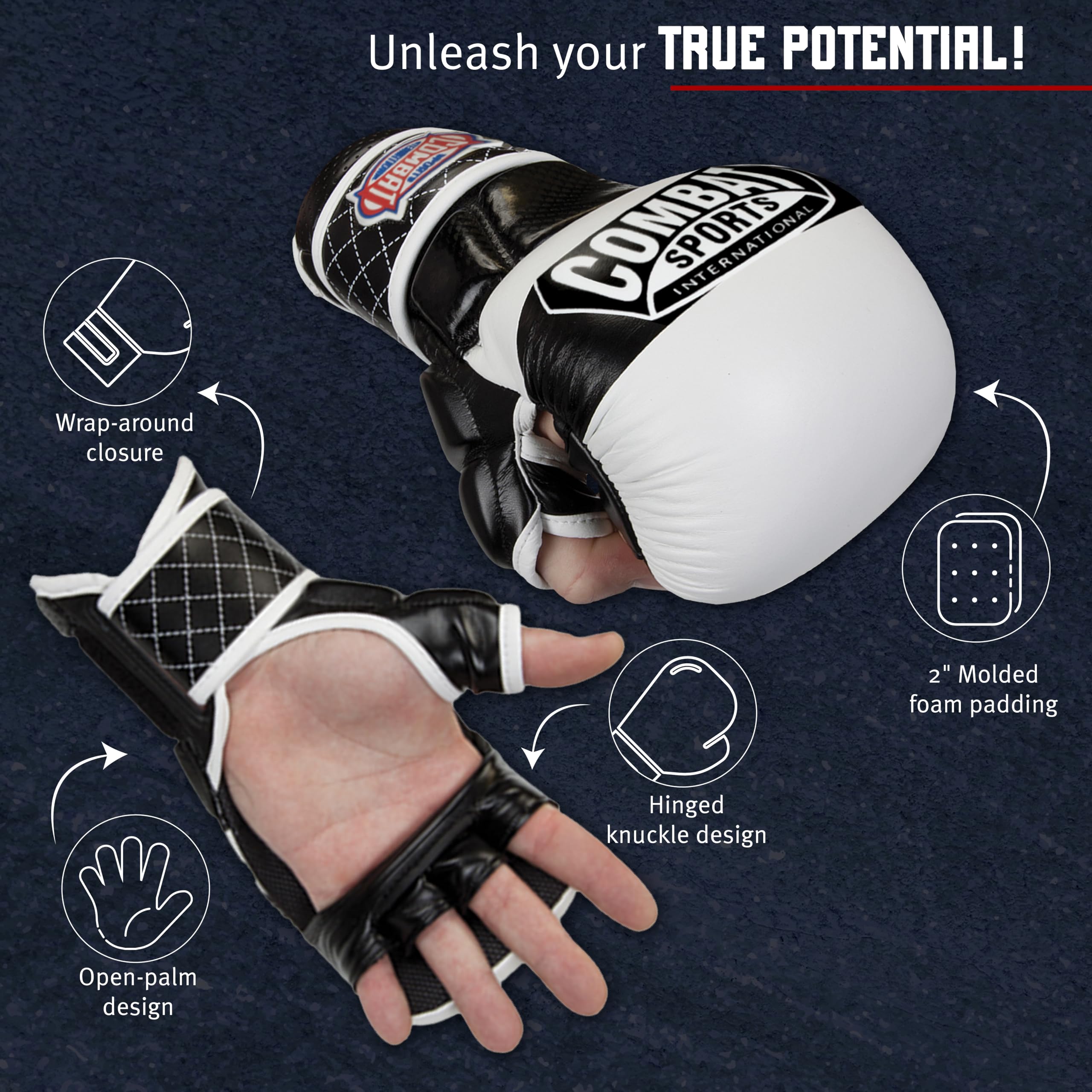 Combat Sports Max Strike MMA - Guanti da allenamento con palmo aperto, senza dita per MMA, Muay Thai e Kickboxing