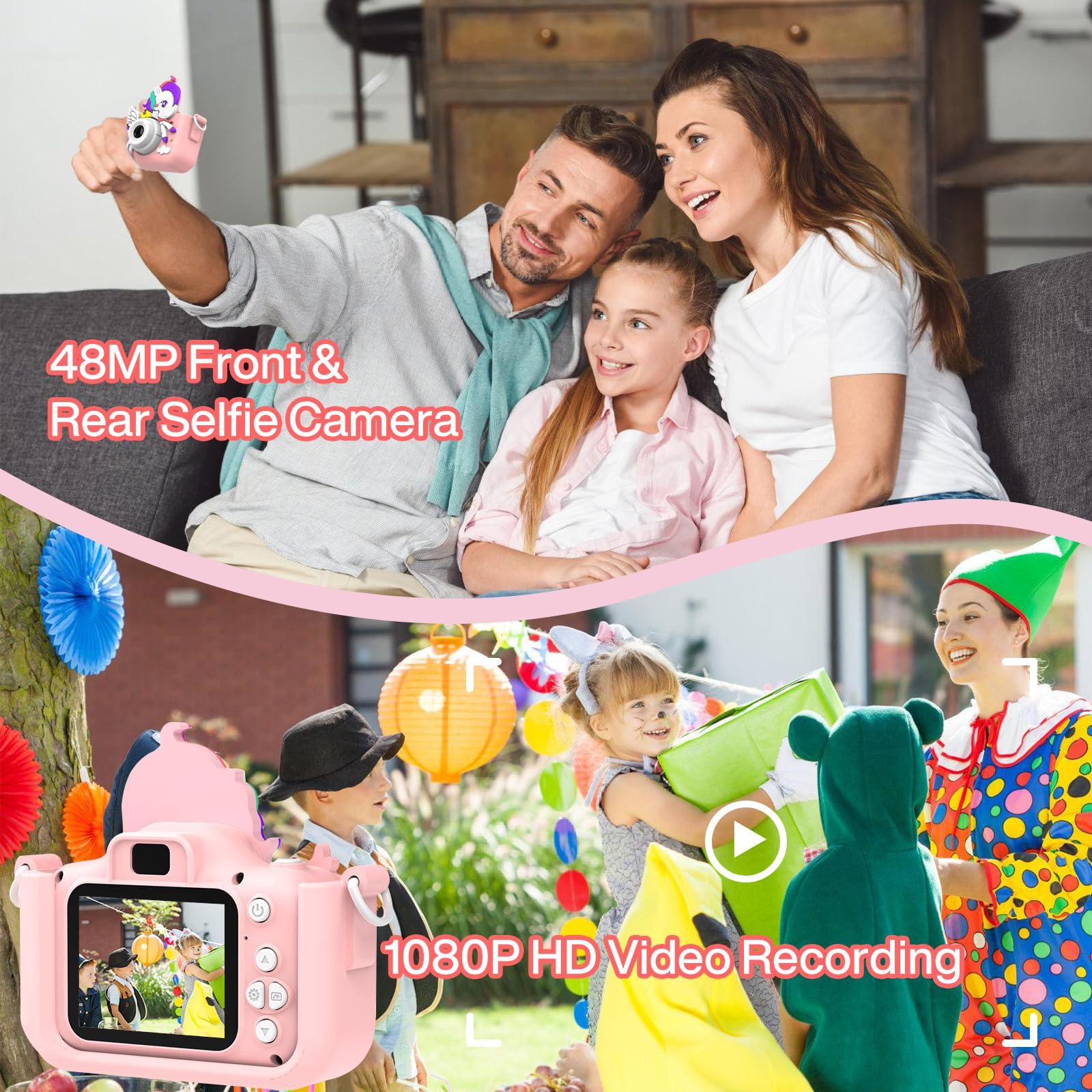 Aparat Joltix dla Dzieci - Cyfrowa Kamera Wideo 1080p HD 2.0 Cala z Kartą 32 GB, Idealna na Urodziny dla Dziewczynki 3-12 Lat