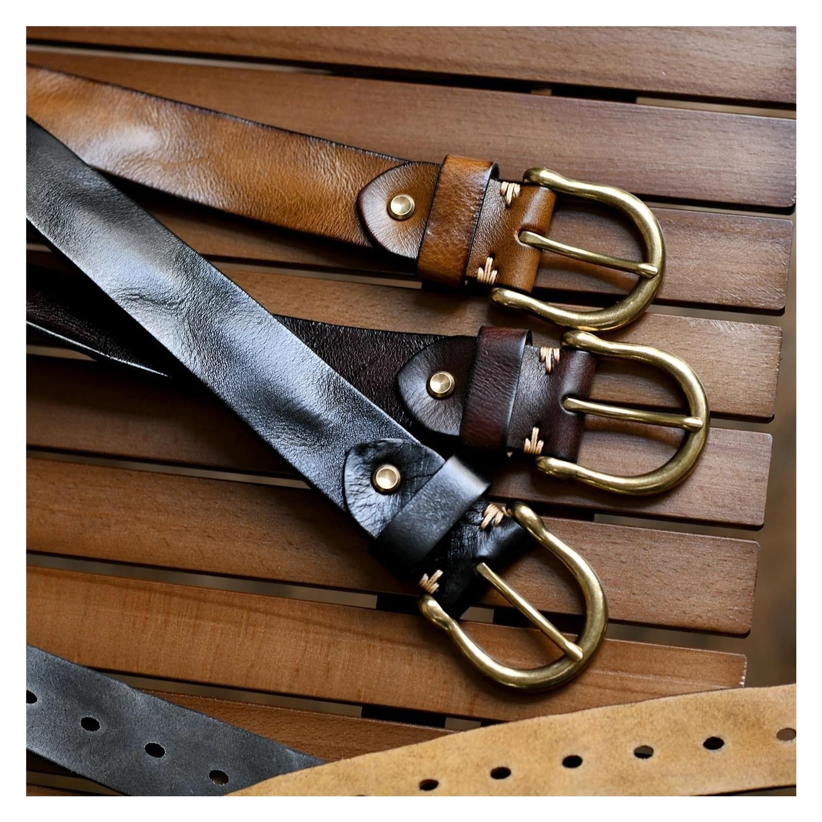 1 stücke Handgemachte Klassische Retro Stil Reinem Kupfer Hufeisen Schnalle Keine Zwischenschicht herren Gürtel Aus Echtem Leder Jeans Mann