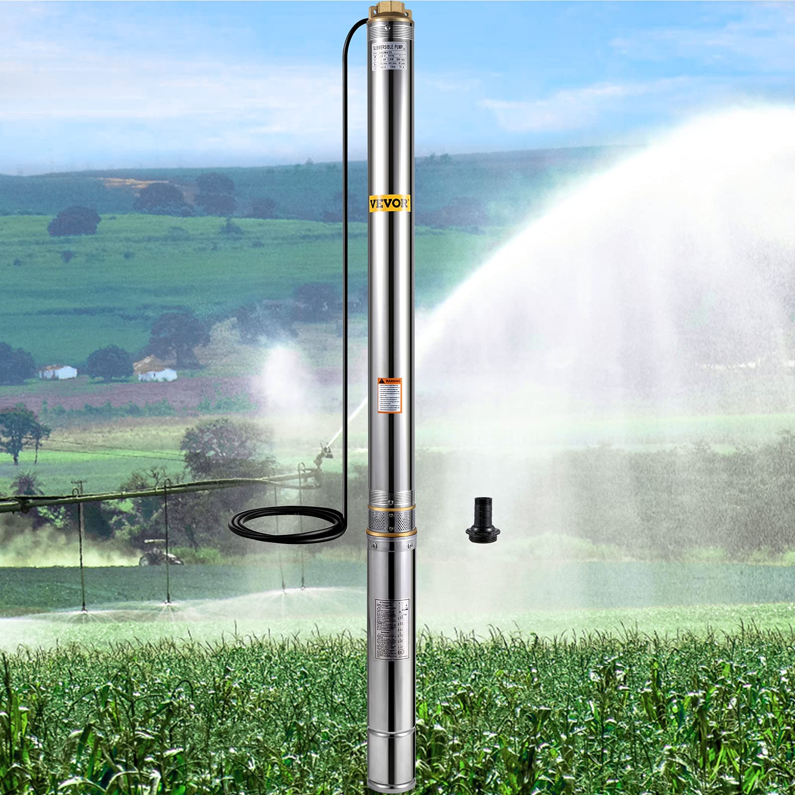 VEVOR Submersible Well Pump, 4HP Deep Well Pump, 4" Deep Well Submersible Pump 855ft Head 22GPM, Sta