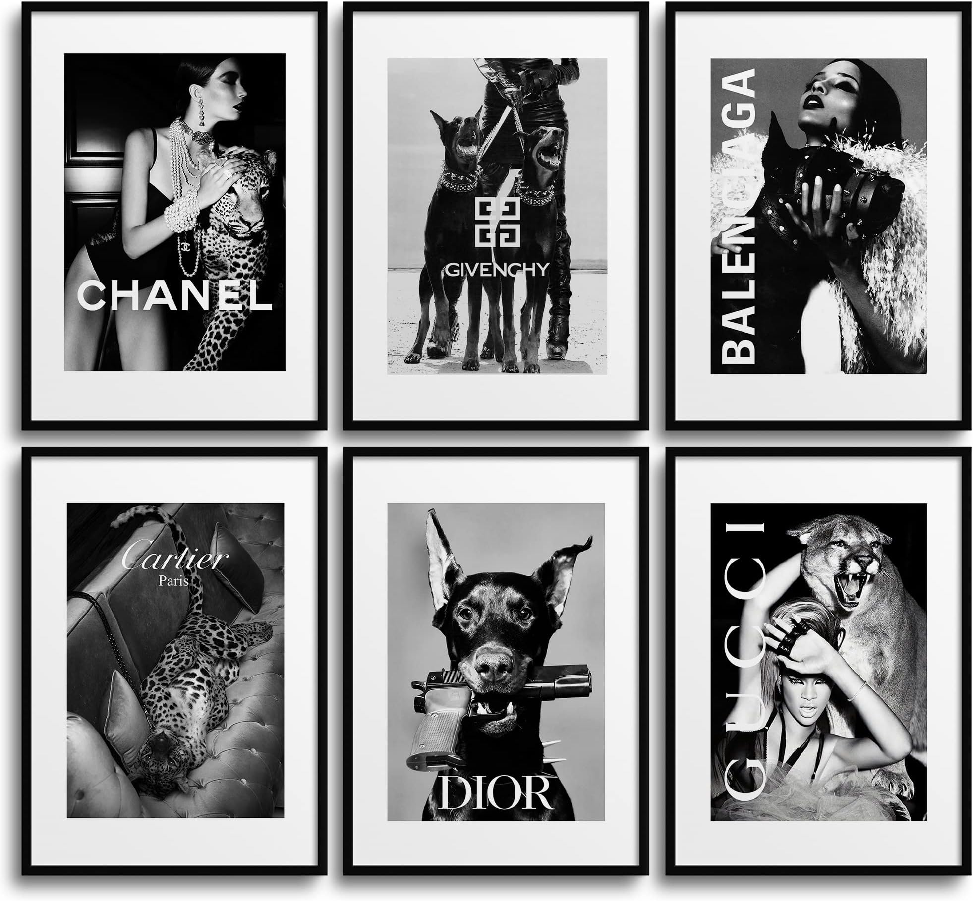 MONOKO® Wall Pictures Living Room Modern Black White Pictures Bedroom Coco Poster Set 6 x A4 without Frame