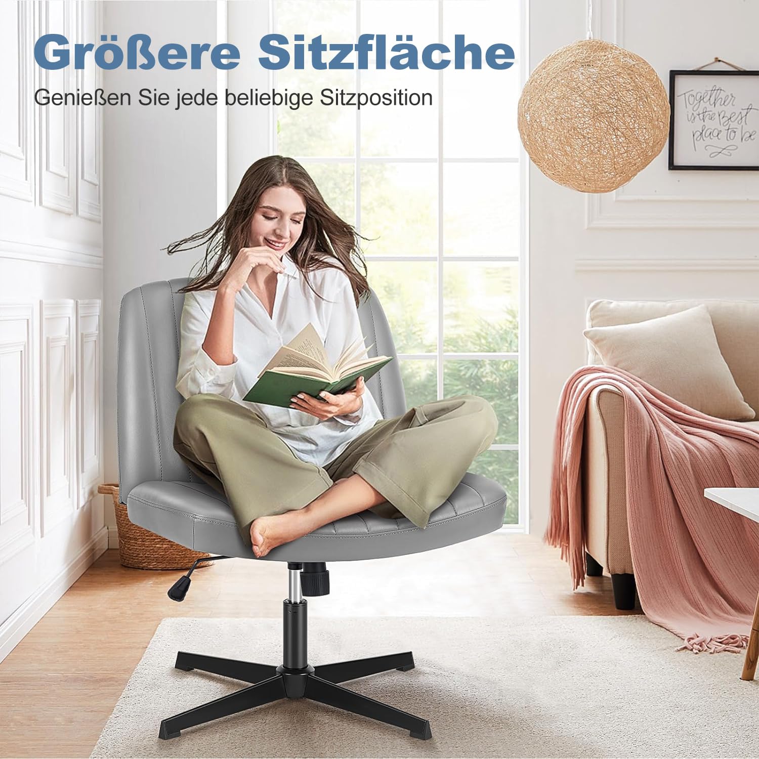 DUMOS Sedia da ufficio senza bracciolo, velluto Teddy e comodo tessuto a rete Criss Cross Chair, con cuscino di seduta più ampio, adatta per uffici, camera da letto e soggiorno