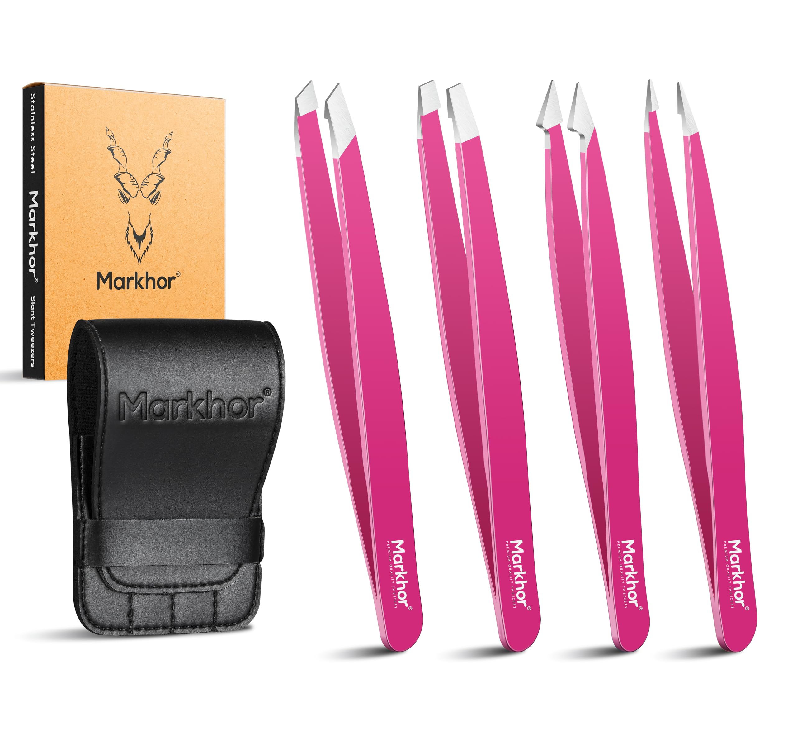 Markhor Women's Pink Markhor® Aura Tweezers For Facial Hair Pointed Tweezers Precision Tweezers Set, Eyebrow Tweezers Slanted Tweezers Eyebrows, Hair Tweezers