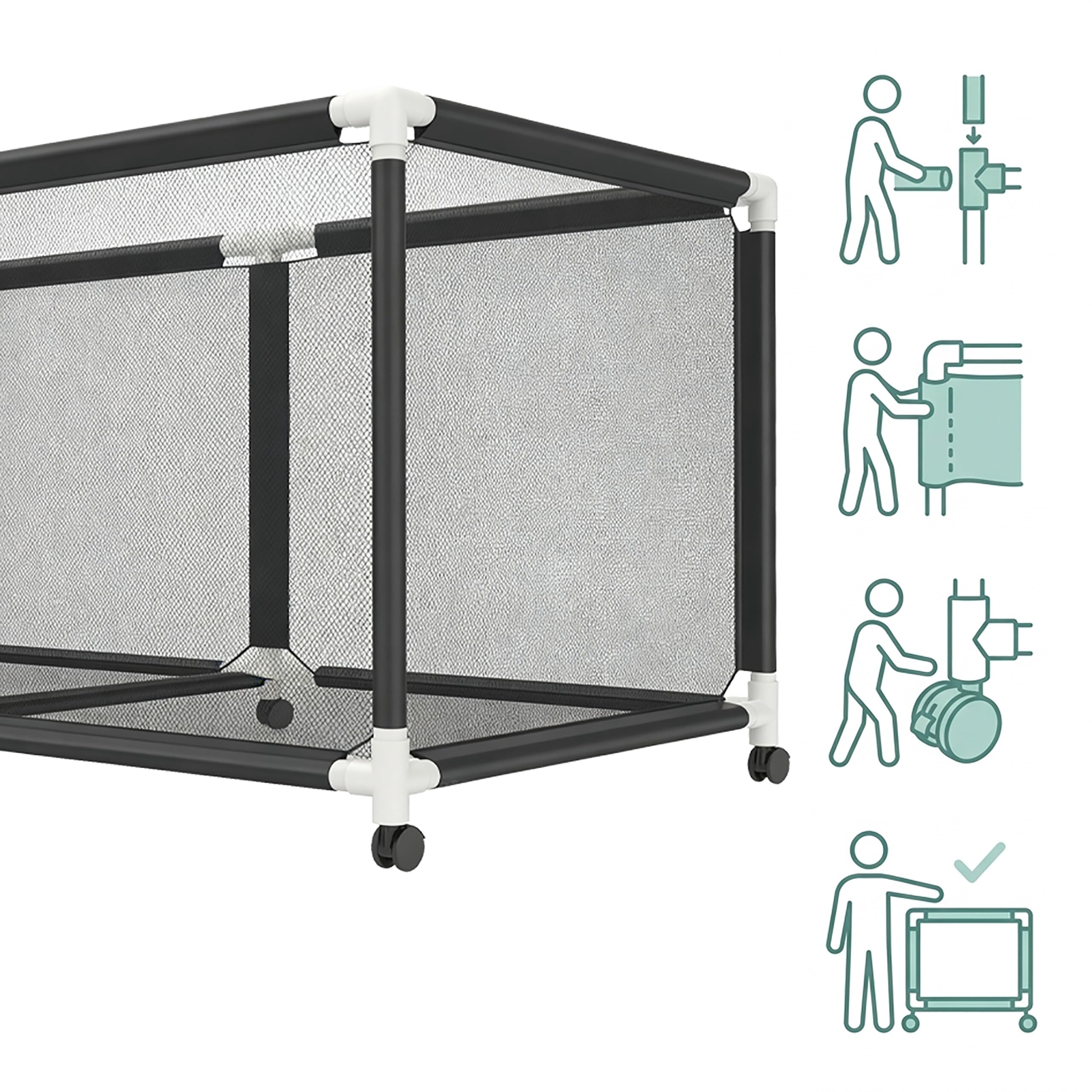 Relaxdays Carrello Porta palloni, 4 Ruote con Freno, Gabbia Mesh per Calcio/Pallacanestro/pallavolo, Taglie M-L, Nero