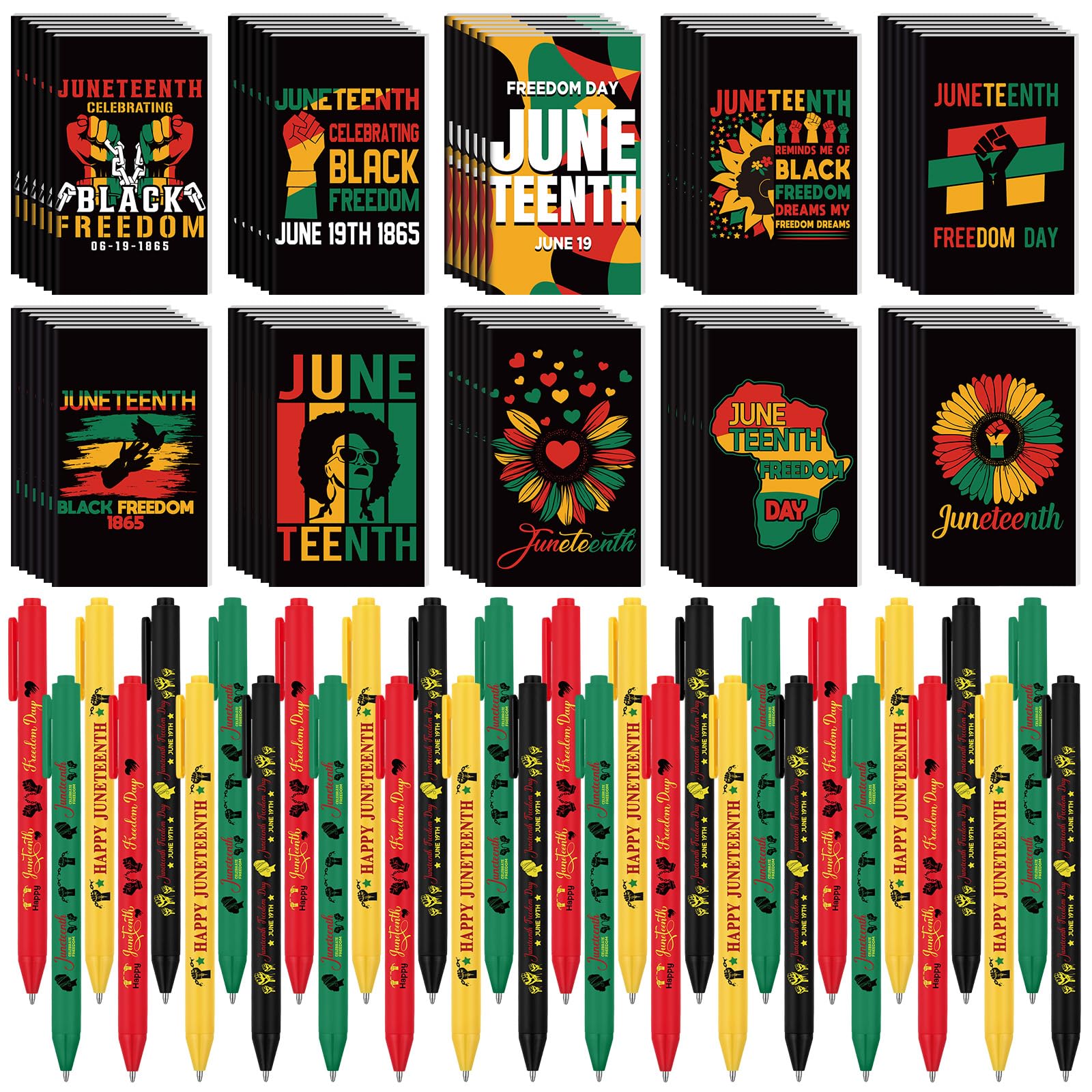Resurhang 60 Sets Juneteenth Giveaways Notebook Ballpoint Pens Bulk Juneteenth Gift Notebooks Juneteenth Gift Set Journals forJuneteenth African
