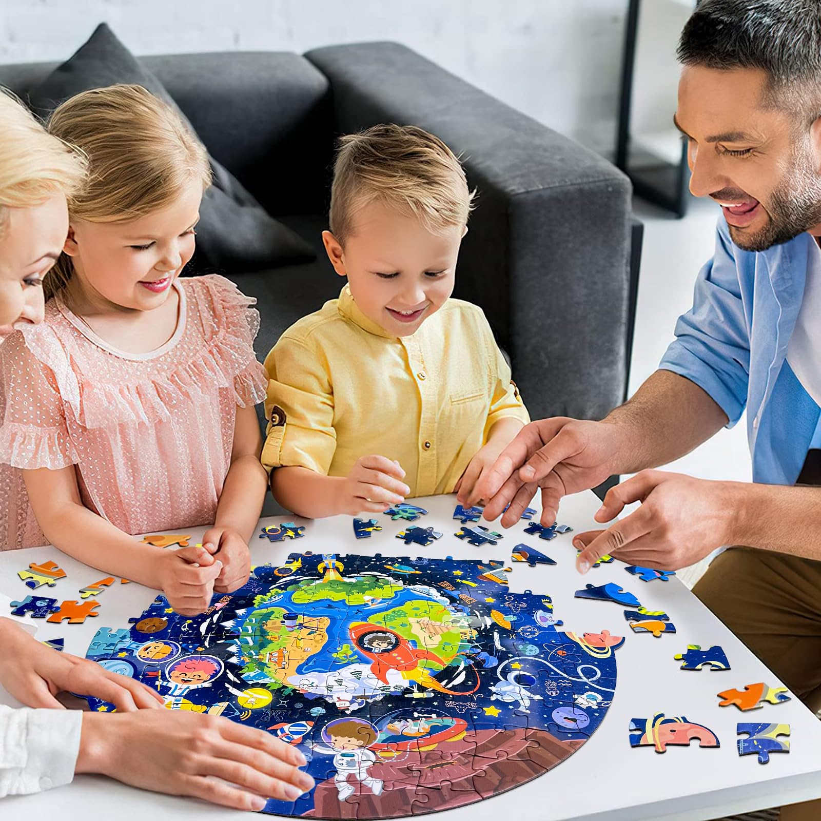 Kulveanju Puzzle Bambini 3 4 5 6 Anni, 128 Pezzi Puzzle da Viaggi Nello Spazio, Grande Circolare Puzzle, Giochi Creativi Puzzle Regalo per Ragazzi e Ragazze 3-7 Anni, 44x45 cm