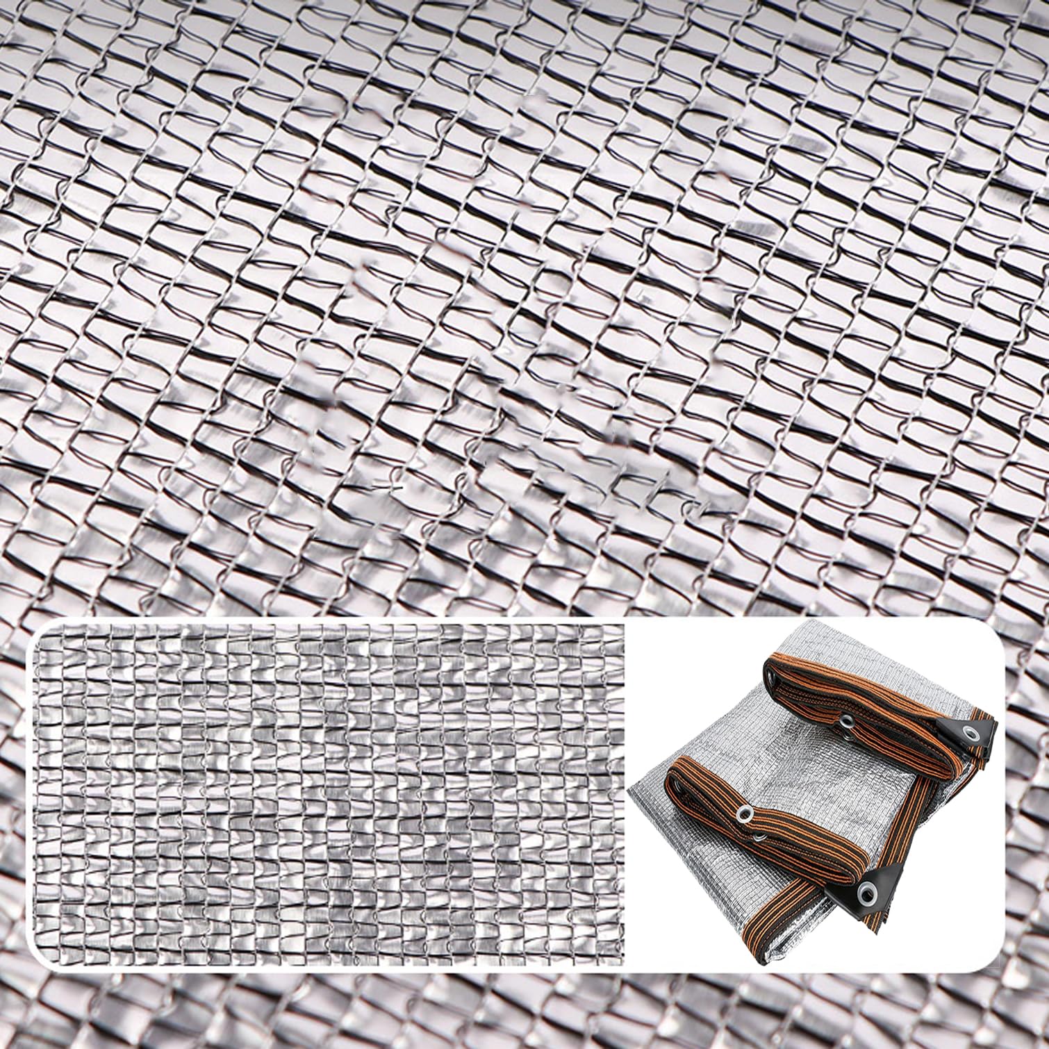 99% odblaskowa tkanina aluminiowa do ochrony cieplnej - tkanina siatkowa z oczkami, idealna na kemping, do szklarni, schroniska dla psów - 200 cm x 1100 cm, osłona przeciwsłoneczna